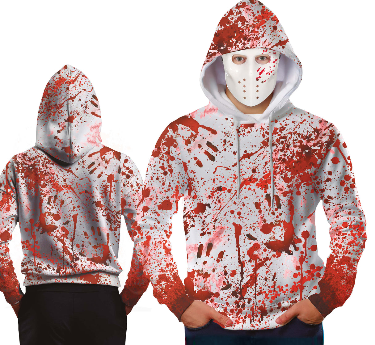 Blodig hættetrøje med maske, kostume til voksne