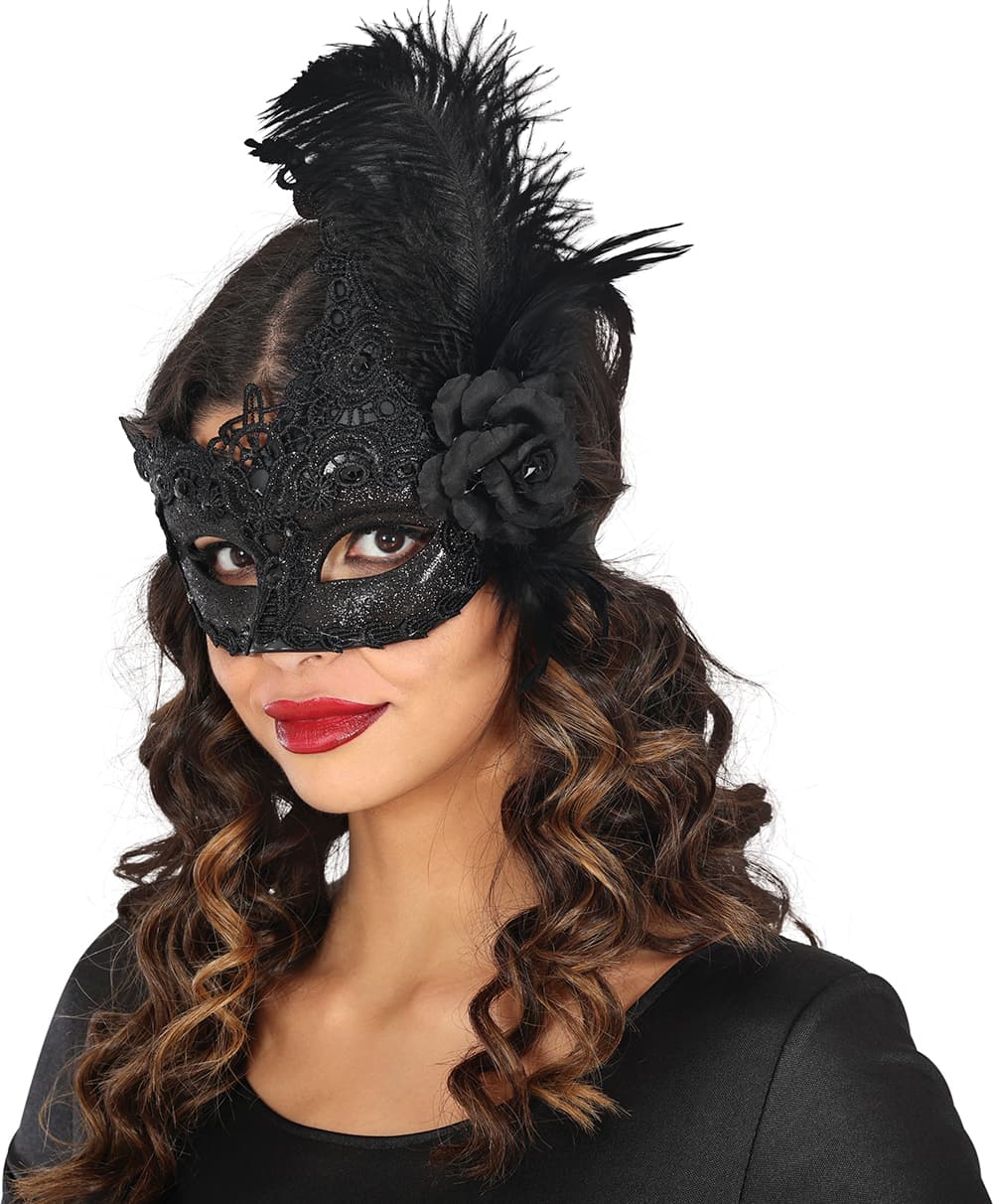 Sort maske med fjer, sort