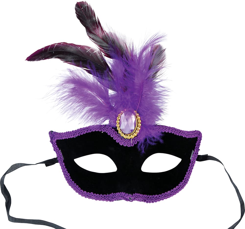 Sort maske med lilla fjer til voksne