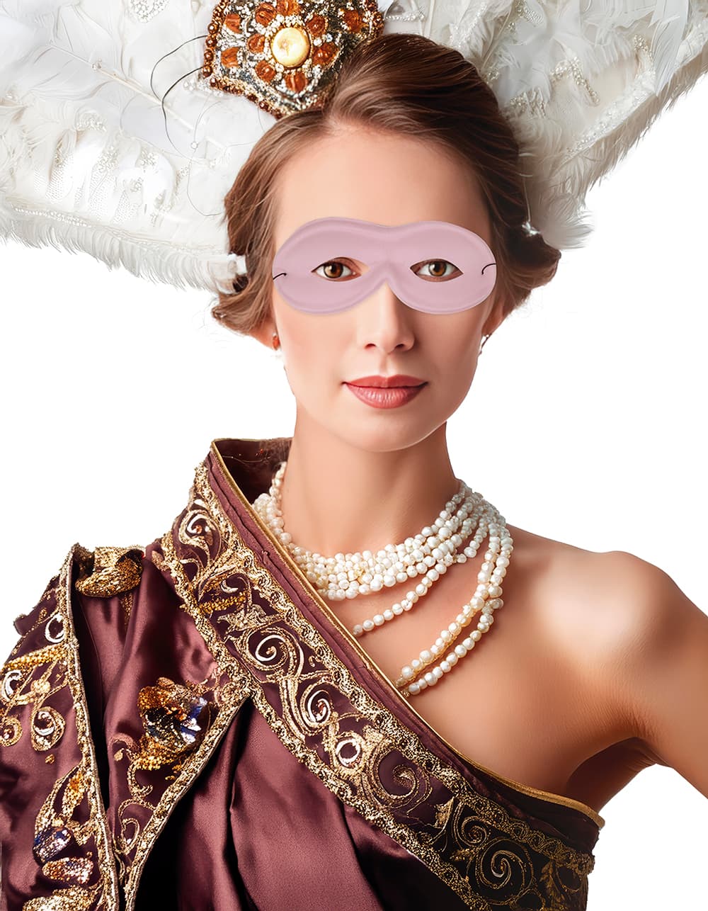 Pierrot-maske i silke, lyserød, "Extra"