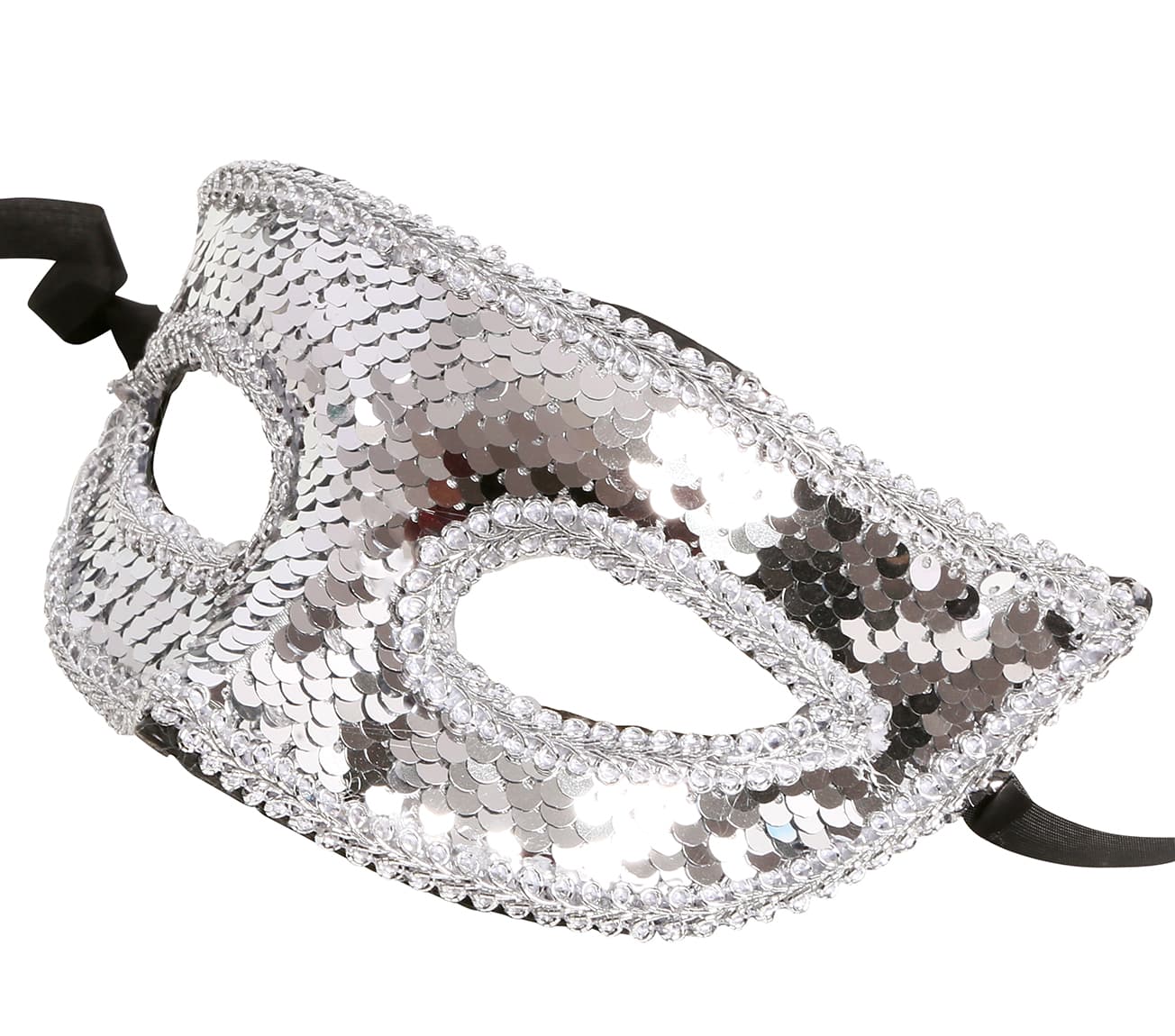 Maske med sølvpailletter