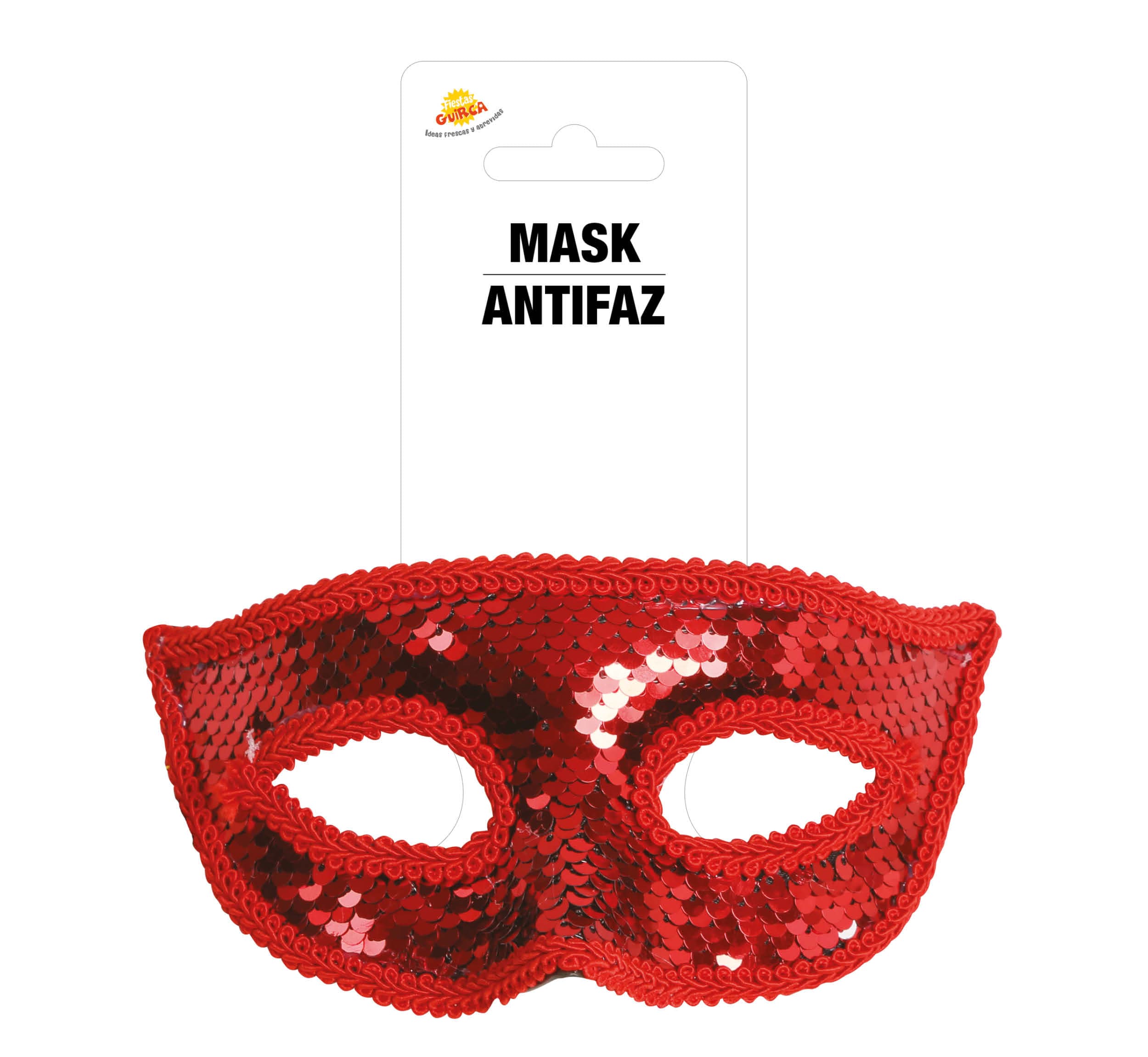 Rød pailletmaske