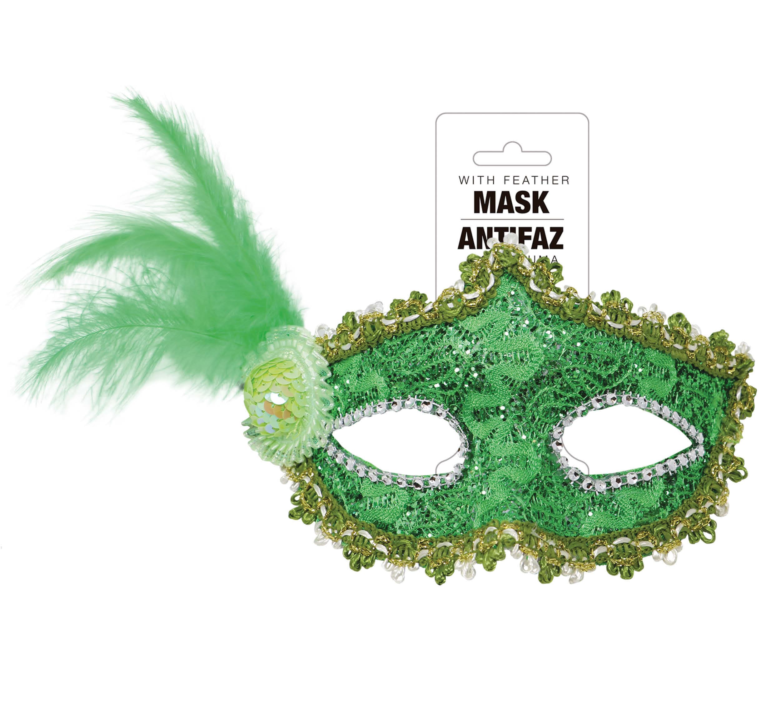 Grøn maske med fjer