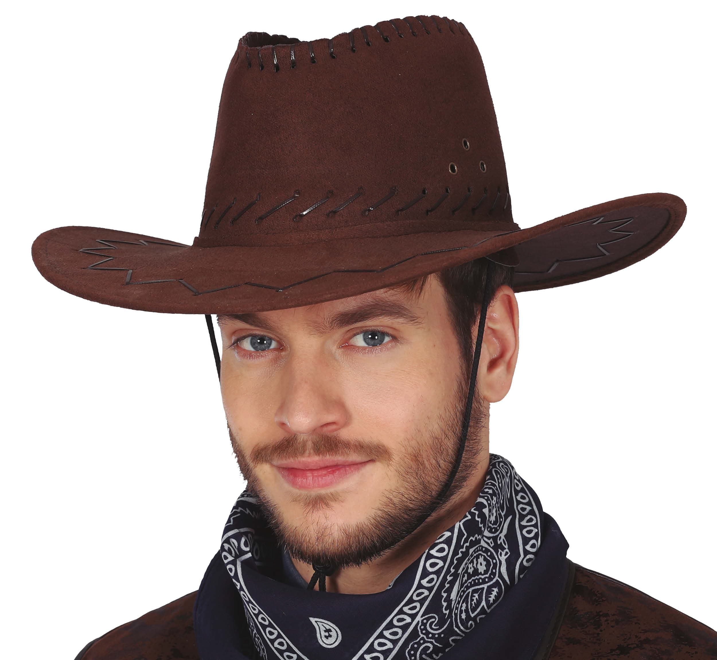 Brun cowboyhat i kunstlæder, ca. 37,6 cm