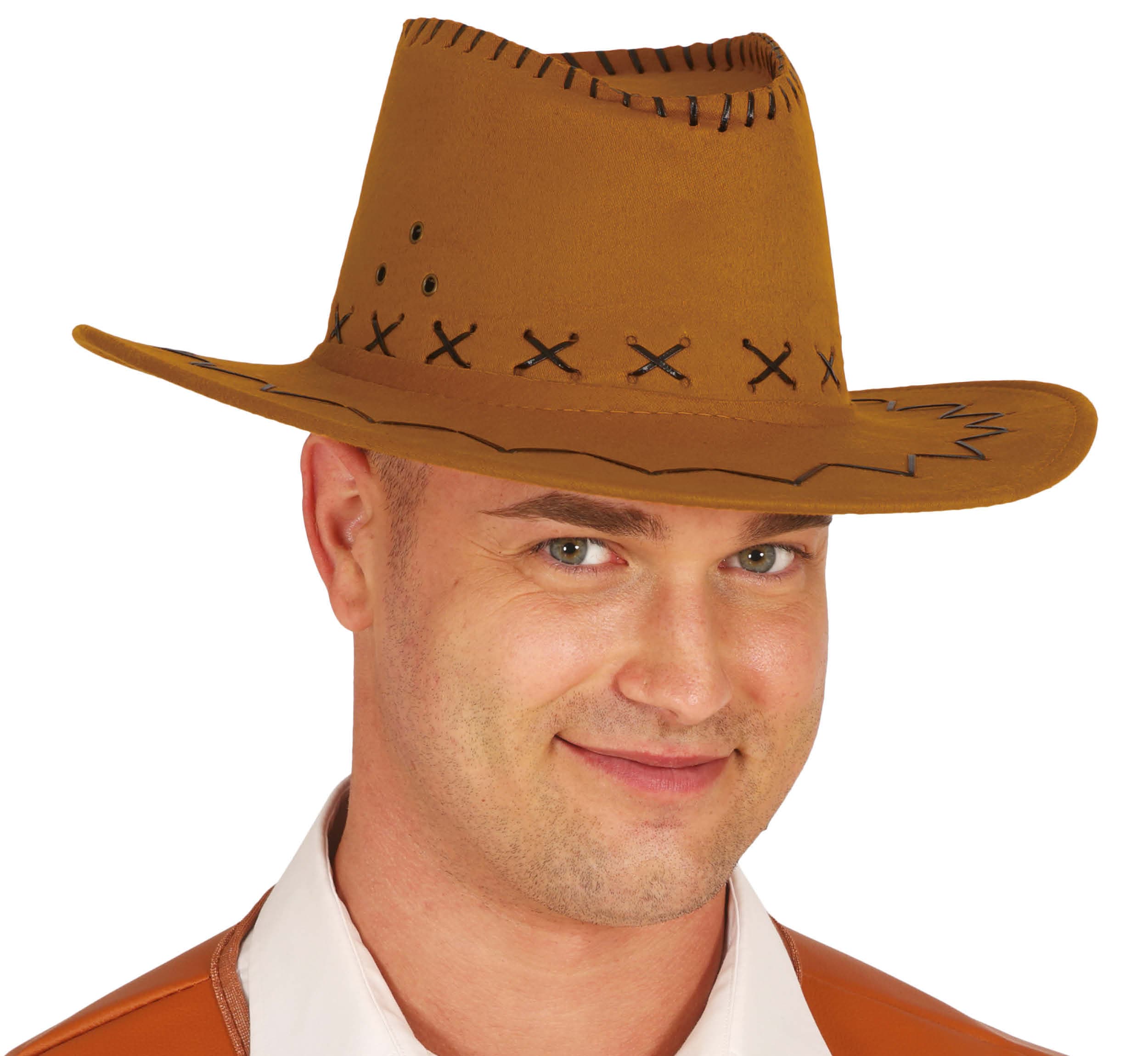 Brun cowboyhat i kunstlæder, ca. 36,8 cm