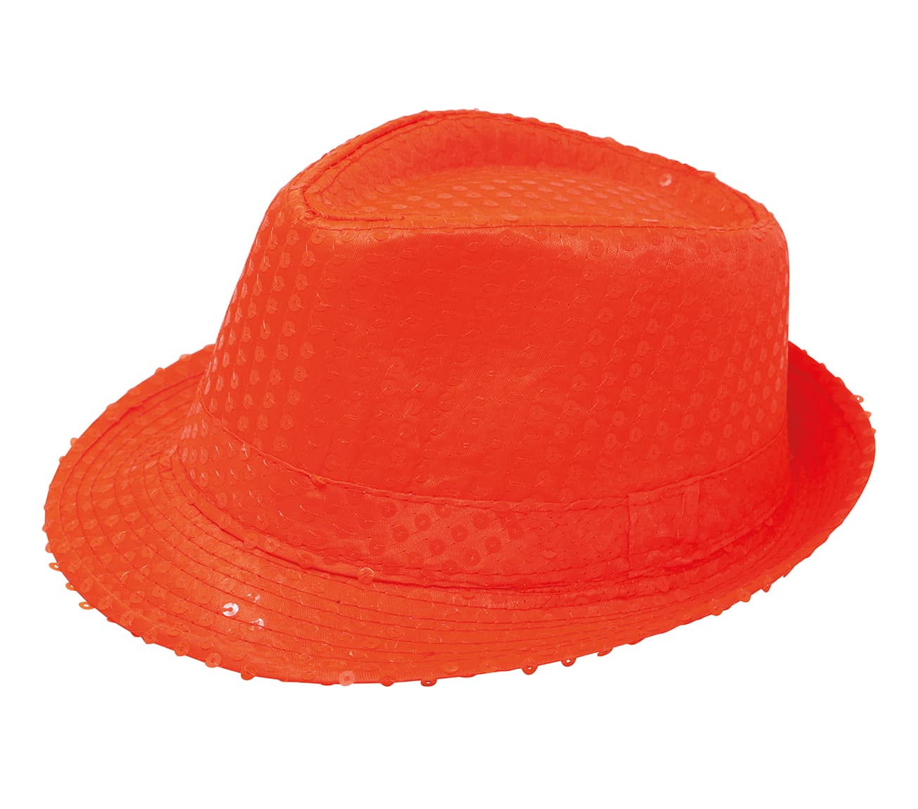 Neonorange gangsterhat med pailletter