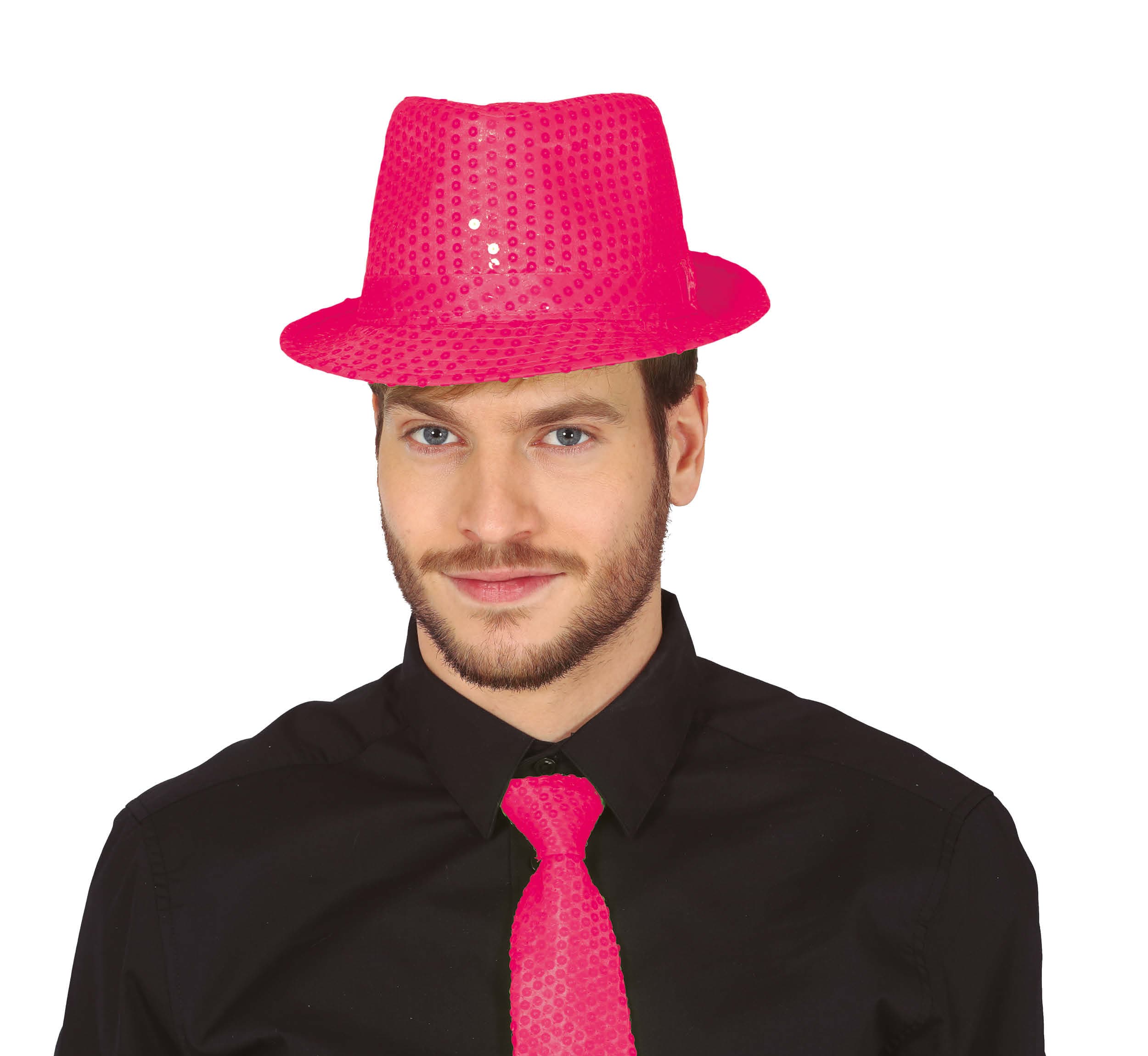 Neonpink gangsterhat med pailletter