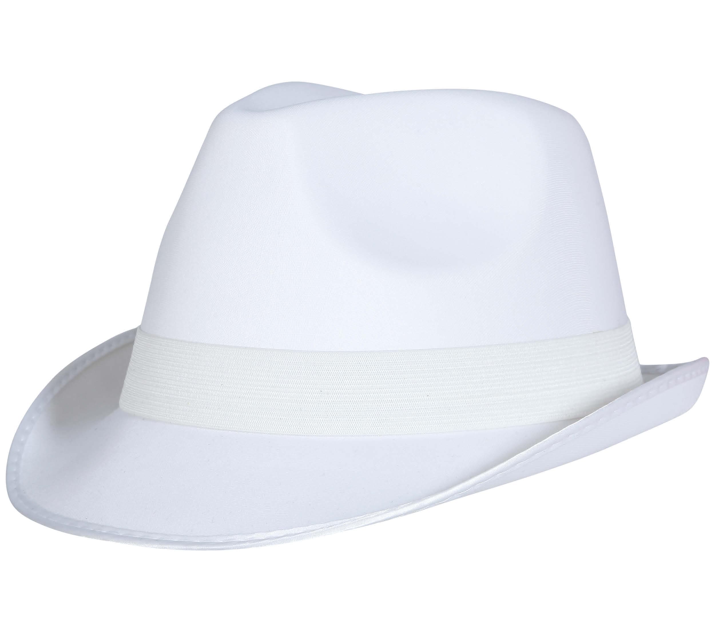 Hvid gangsterhat, ca. 28,6 cm