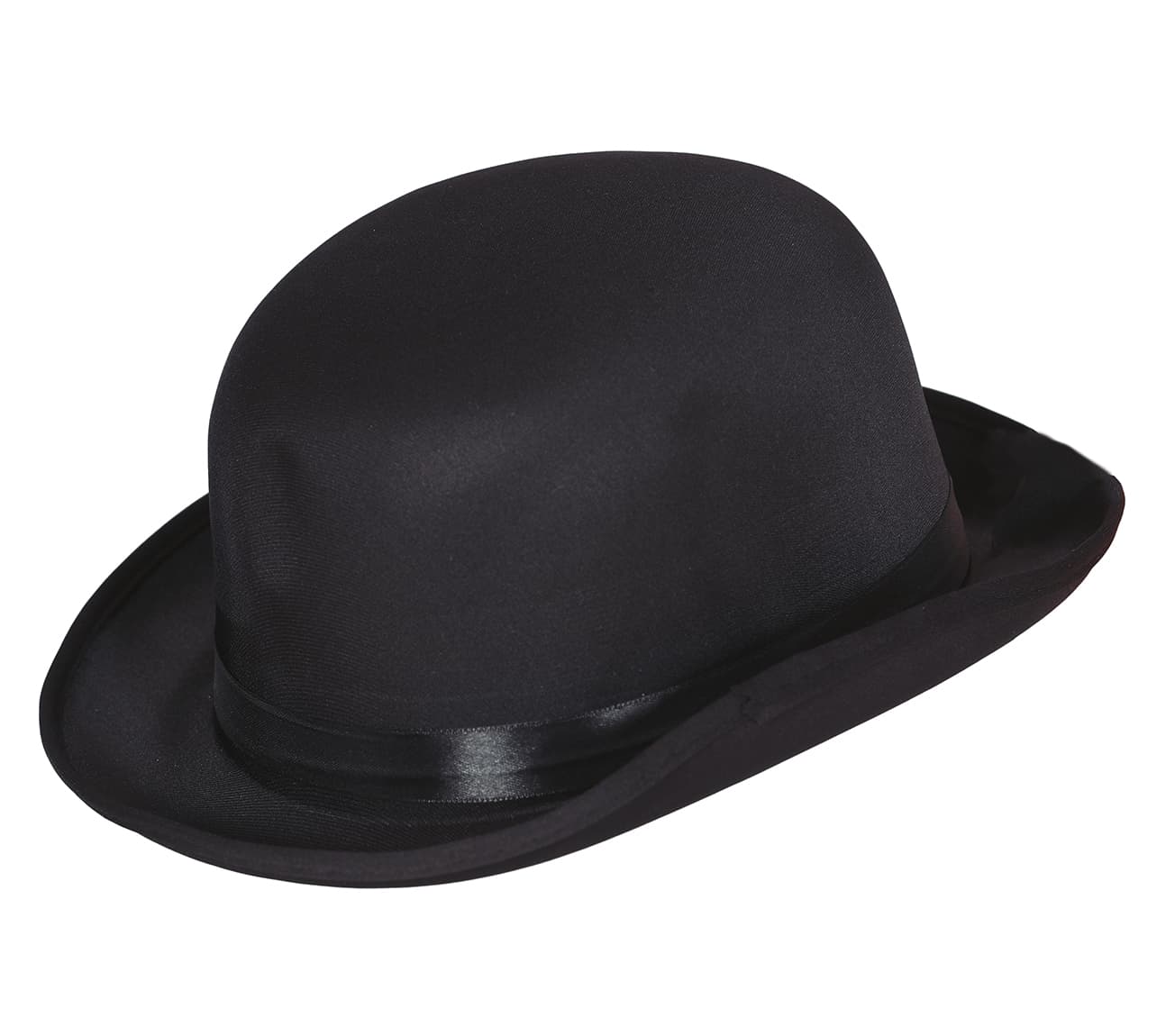 Sort bowlerhat i satin, høj kvalitet, til voksne