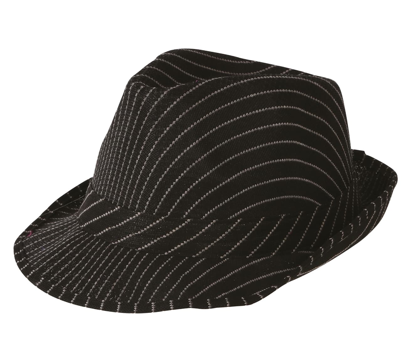 Sort stribet gangsterhat, ca. 27,8 cm