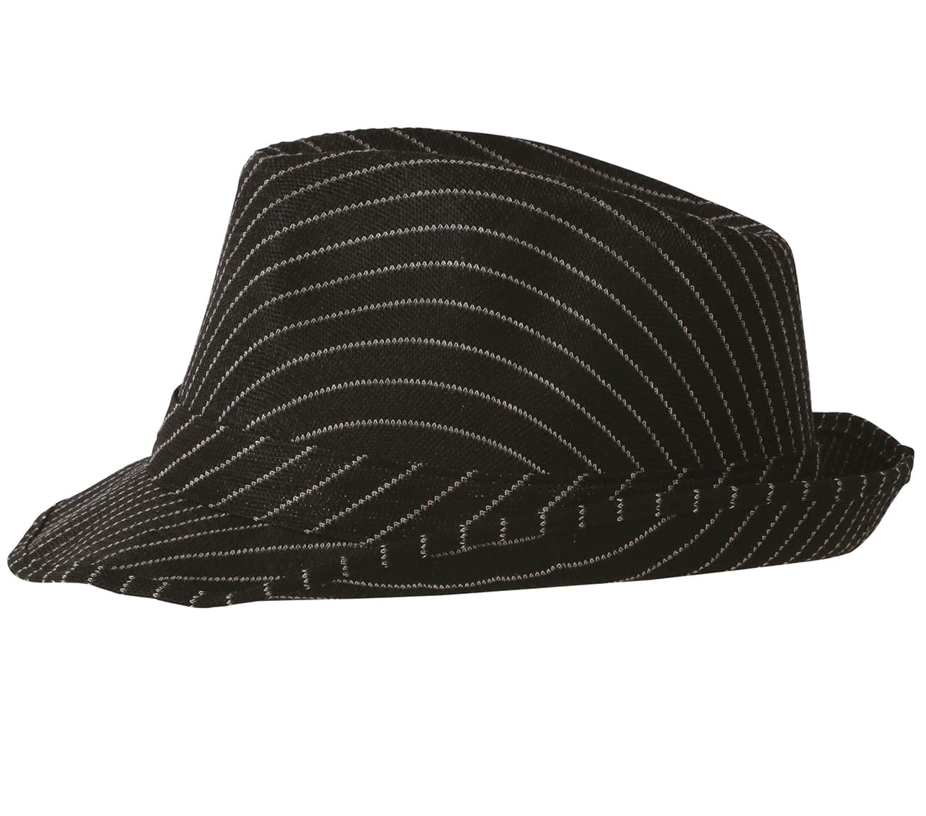 Sort stribet gangsterhat, ca. 27,8 cm