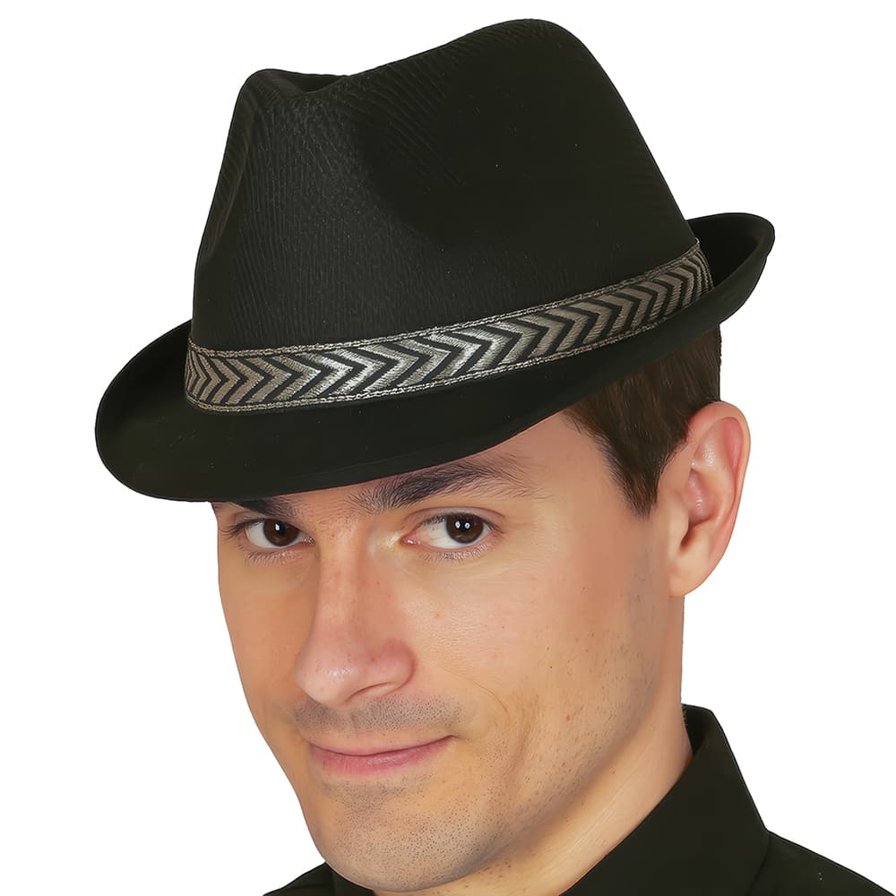 Sort gangsterhat, ca. 38 cm