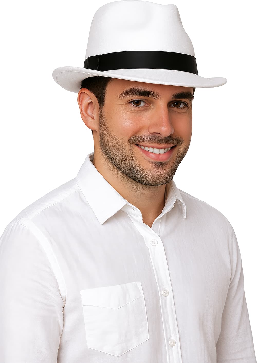 Hvid gangsterhat med sort bånd