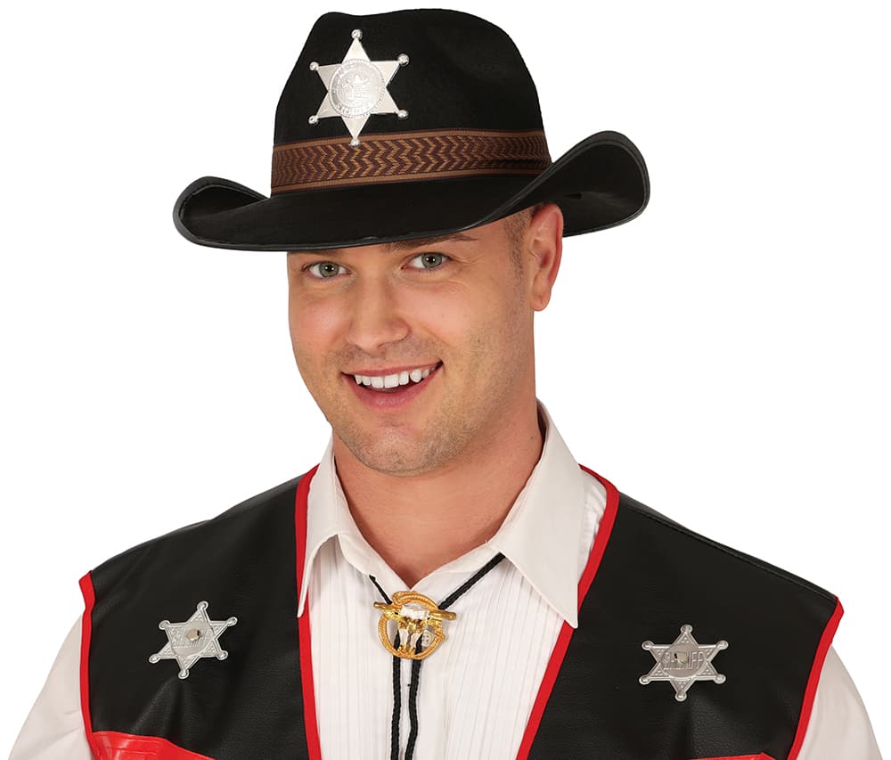 Sort sheriffhat i filt, ca. 35,6 cm
