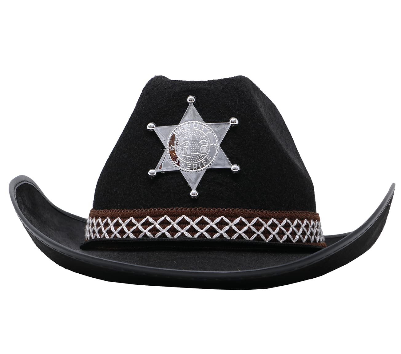 Sort sheriffhat i filt, ca. 35,6 cm