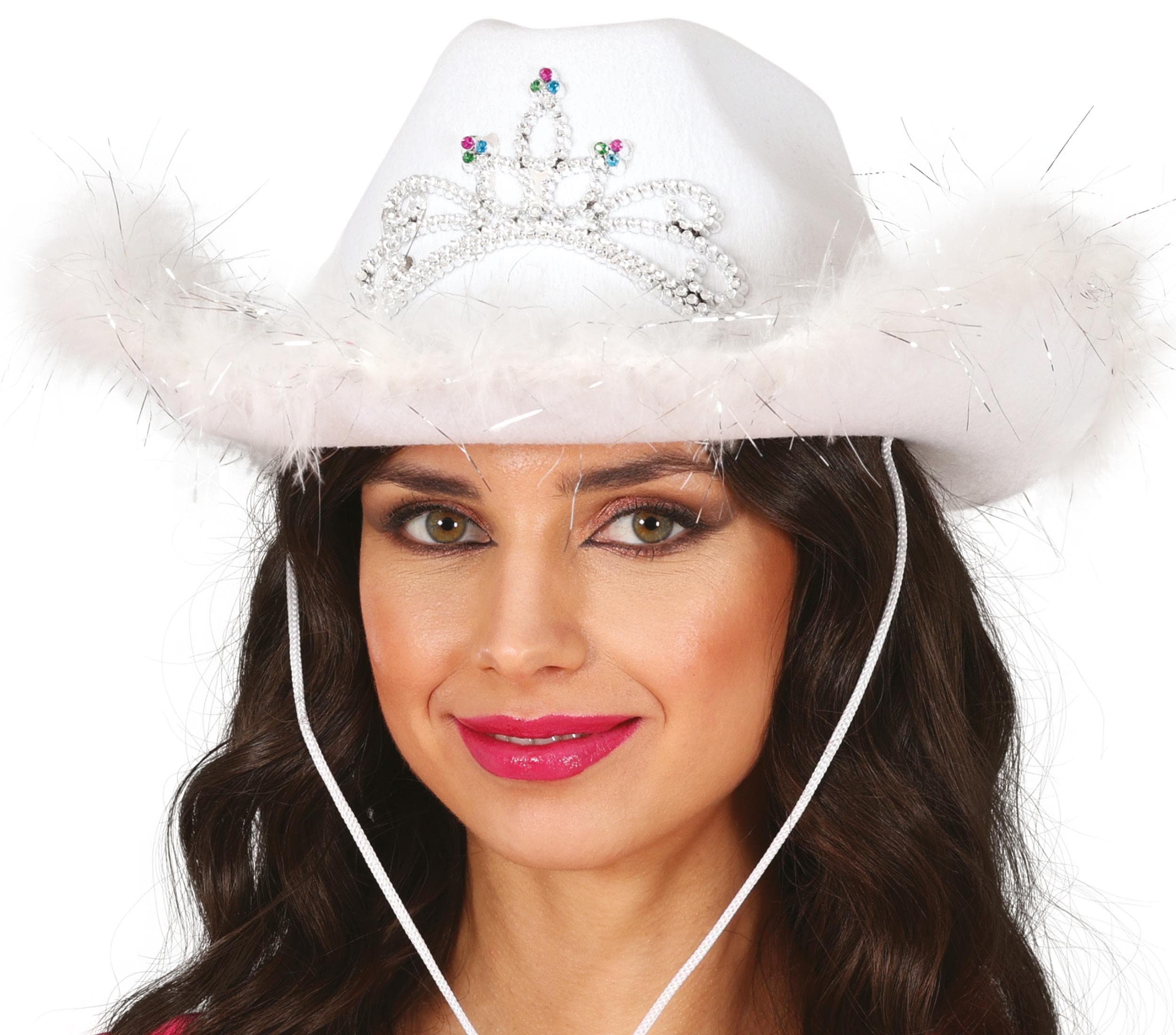 Hvid cowboyhat i filt med marabou til voksne