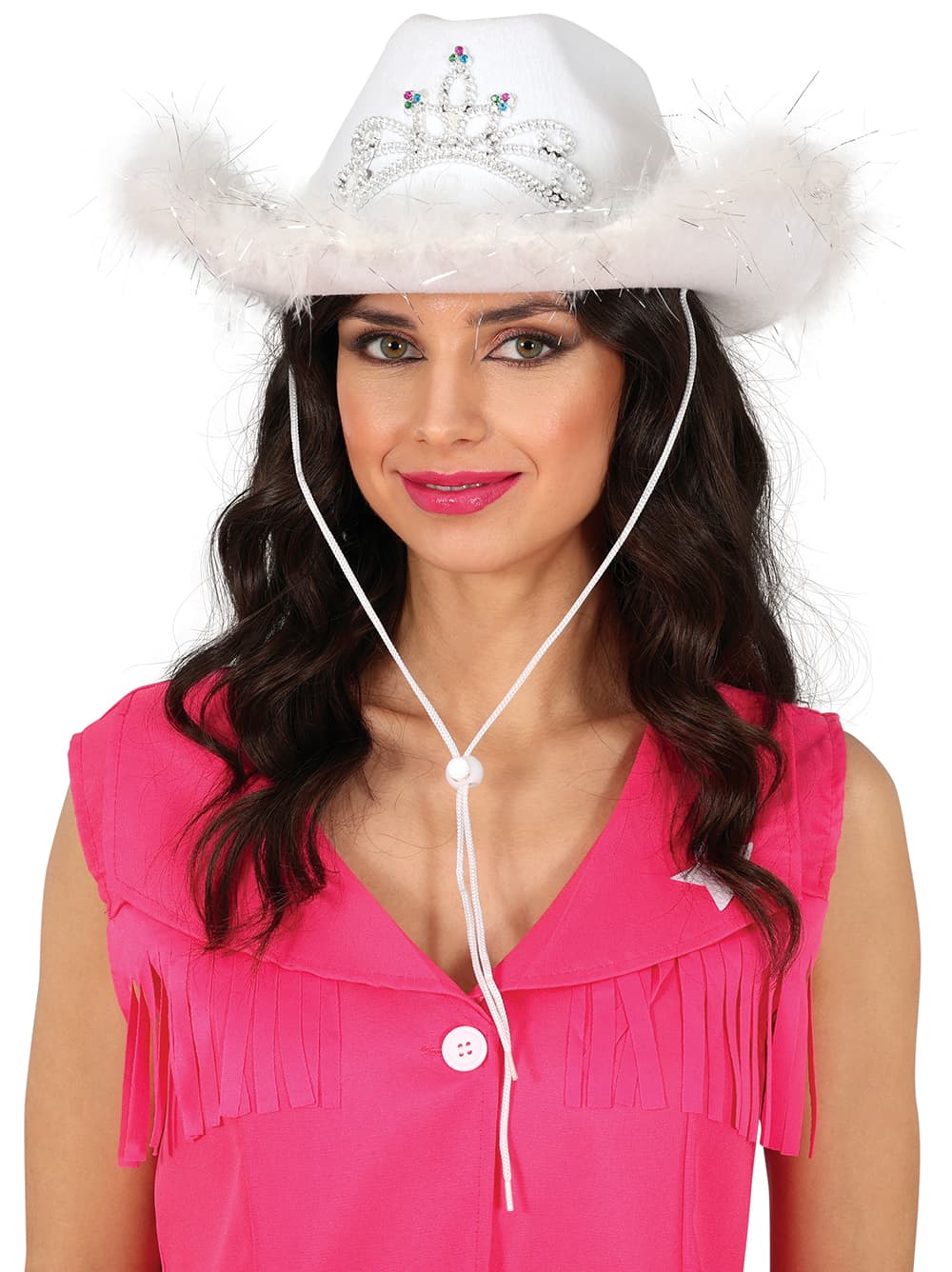 Hvid cowboyhat i filt med marabou til voksne