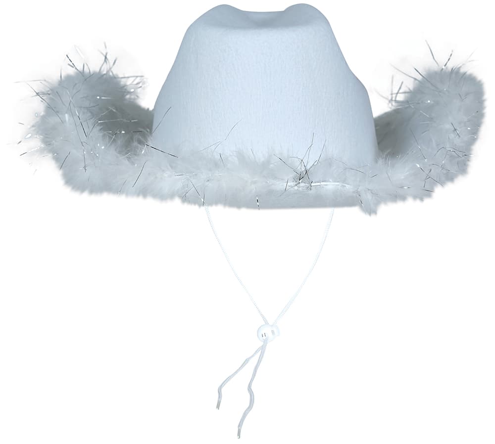 Hvid cowboyhat i filt med marabou til voksne