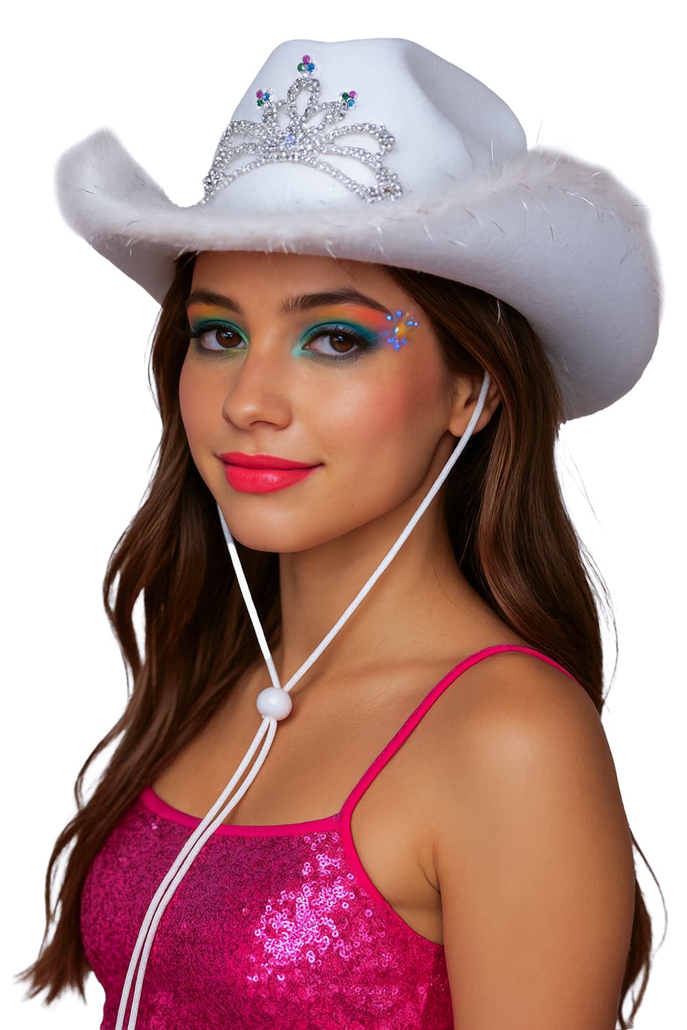Hvid cowboyhat i filt med marabou til voksne