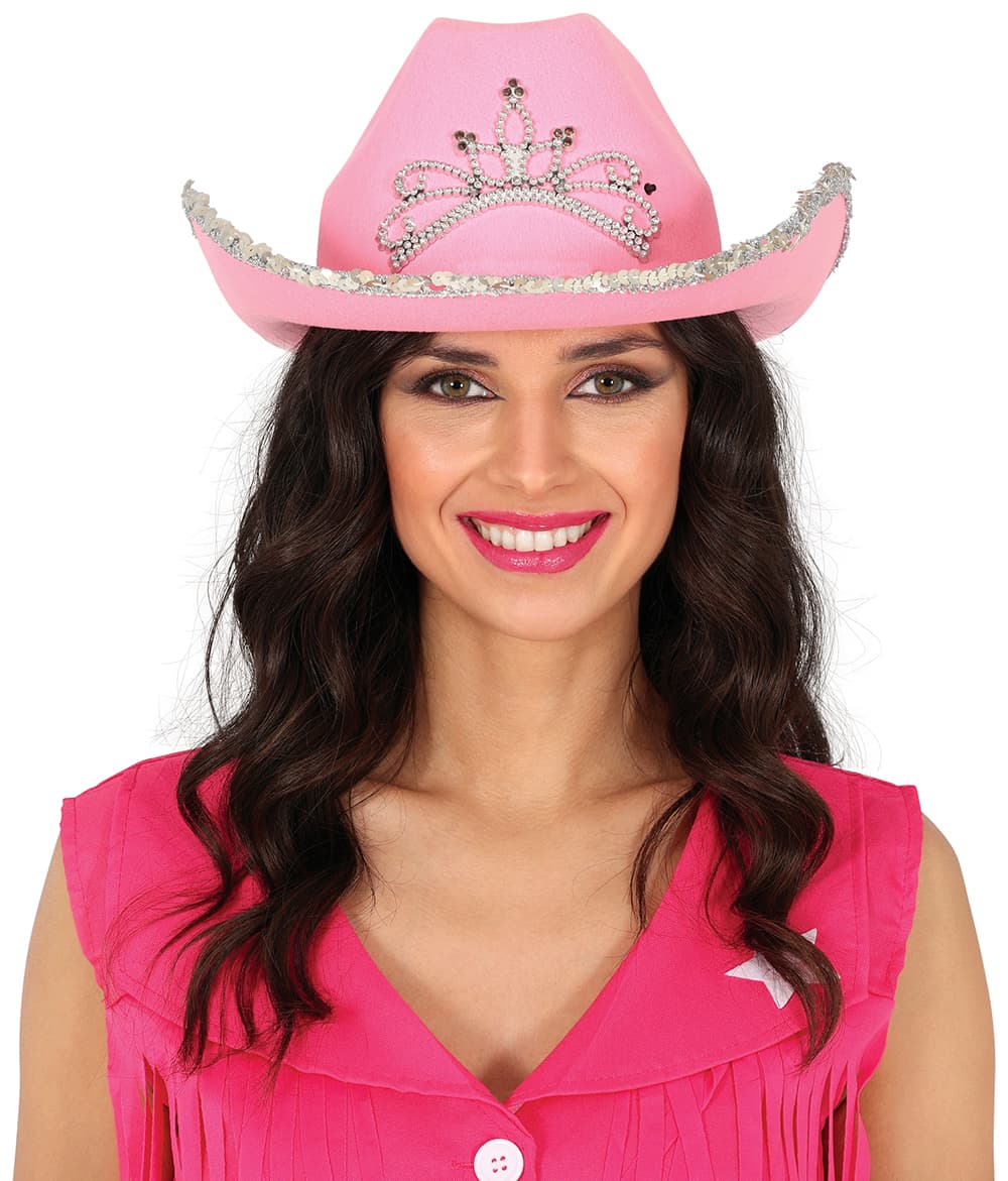 Lyserød cowboyhat i filt, til voksne