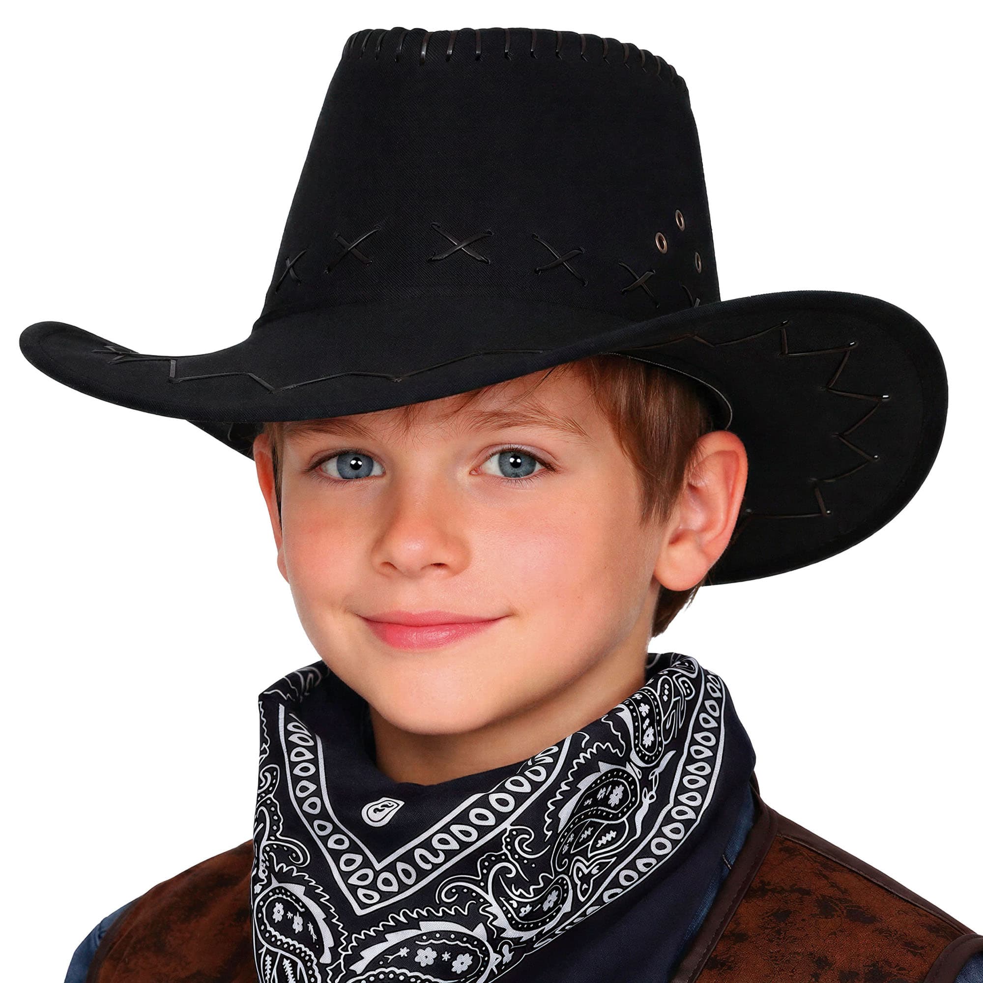 Sort cowboyhat i kunstlæder til børn