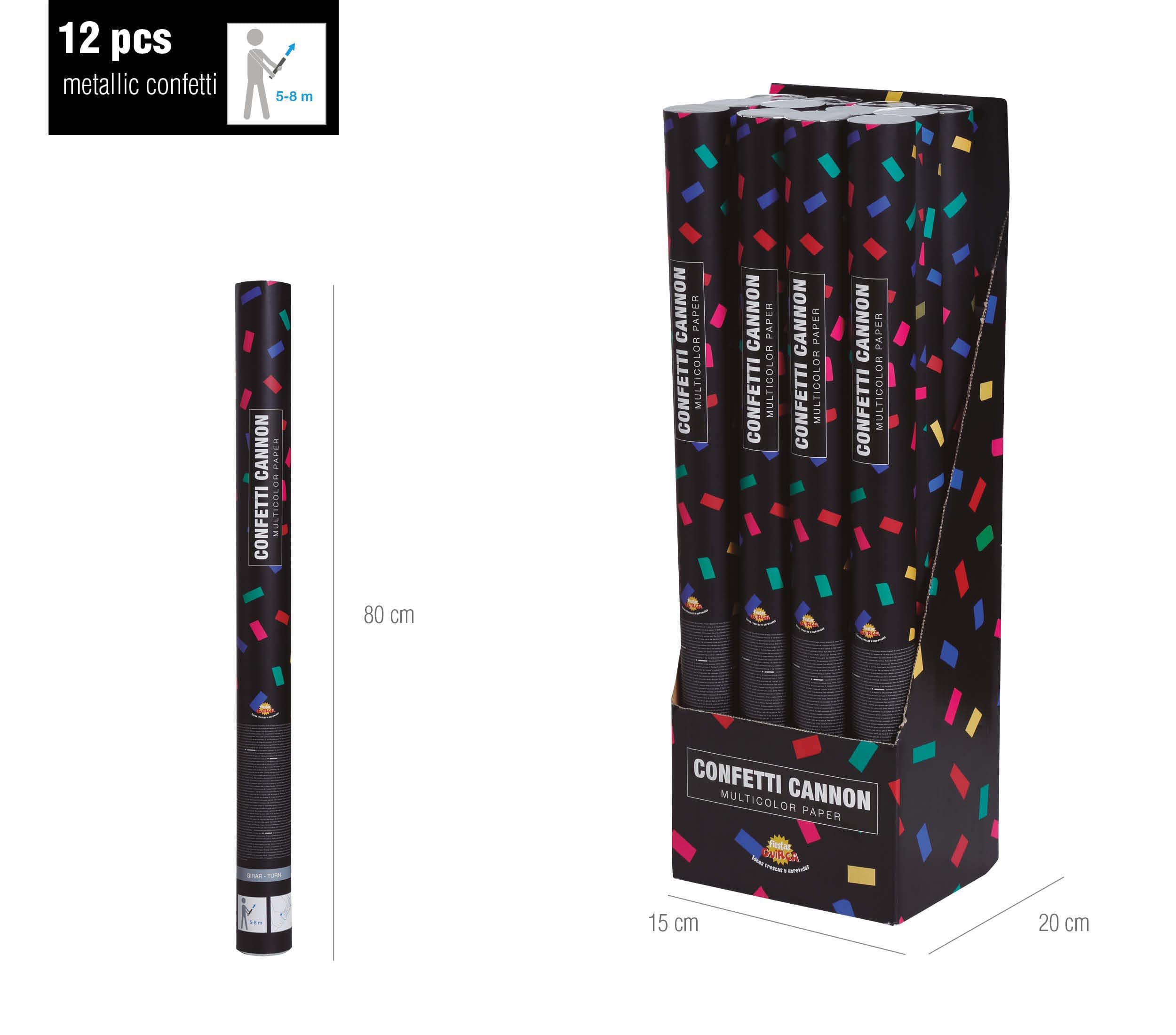 Flerfarvet konfettikanon 80 cm