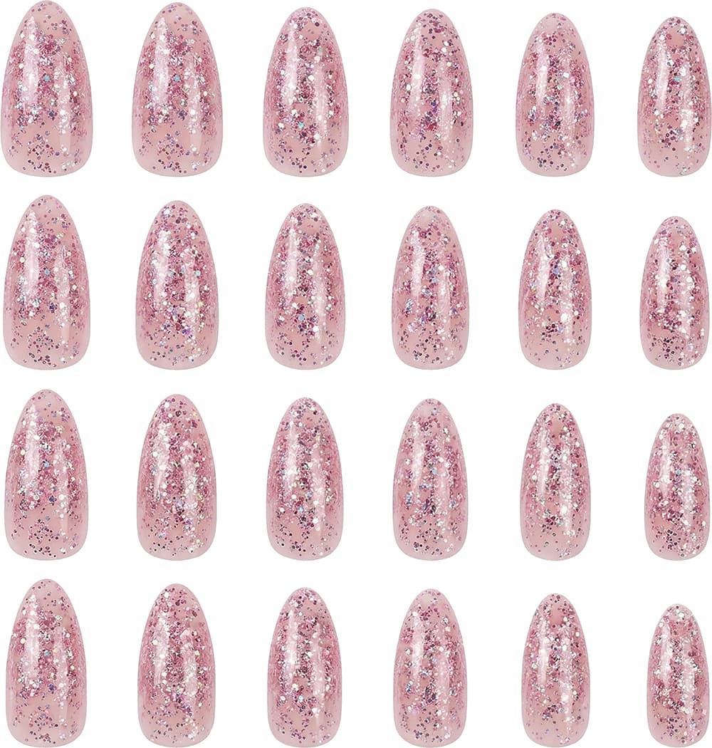 24 lange glimmernegle, pink