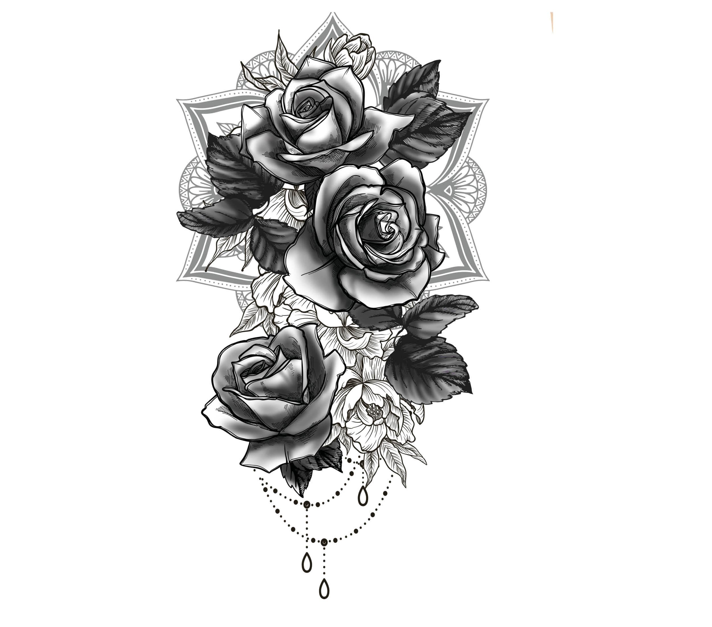 Tatovering med roser, 14 × 30 cm