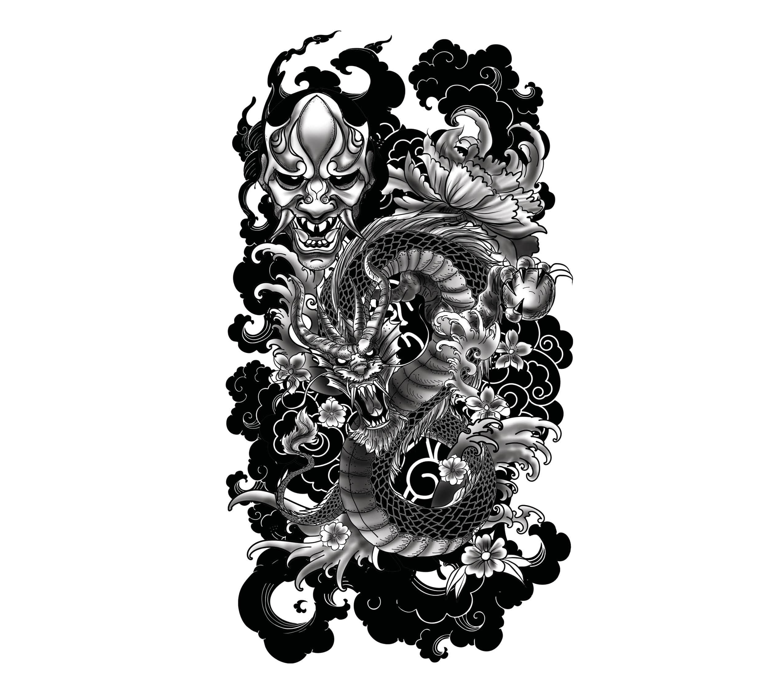 Dragetatovering, 14 × 30 cm