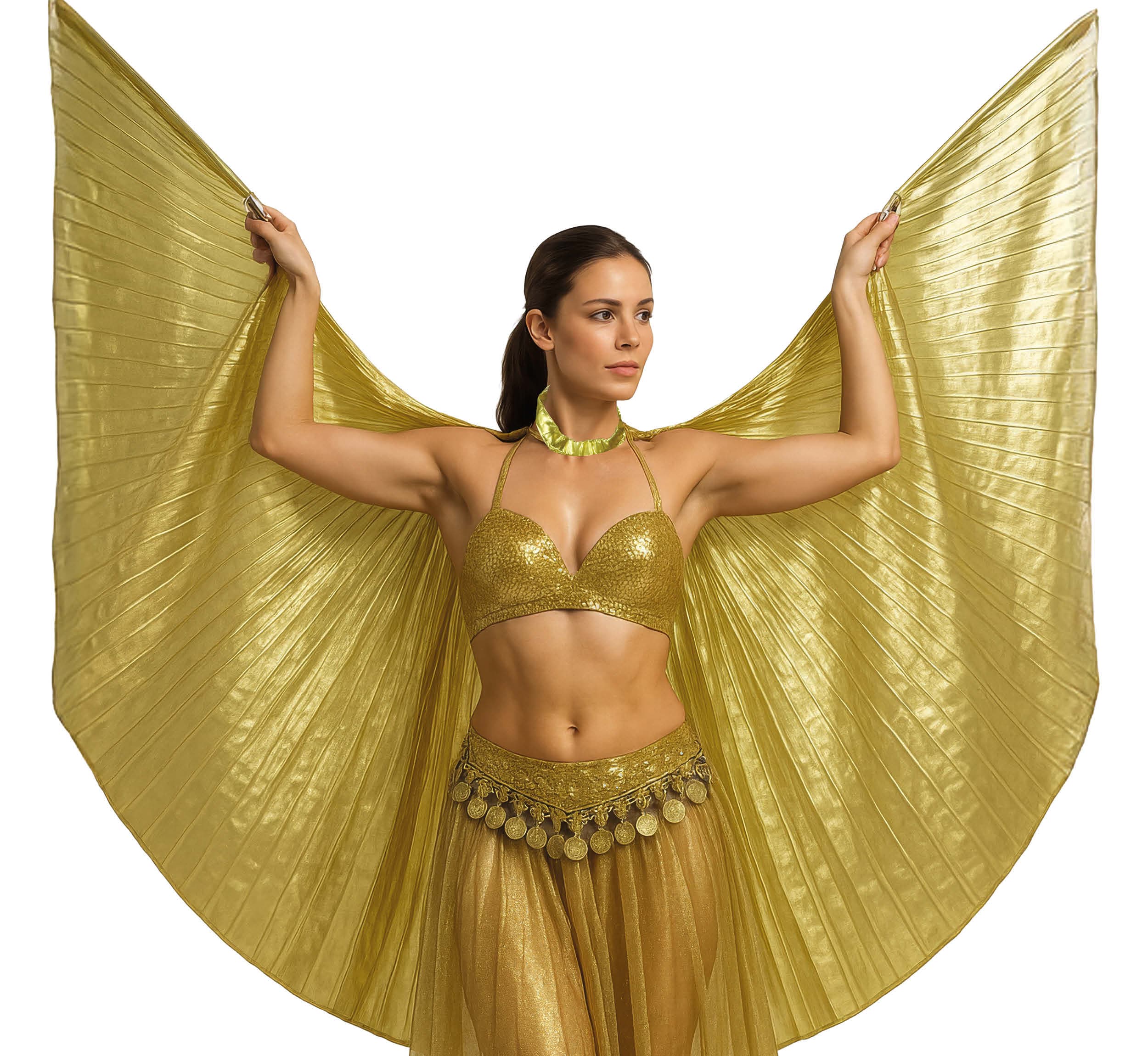 Plisseret kappe i guld, 285 × 135 cm