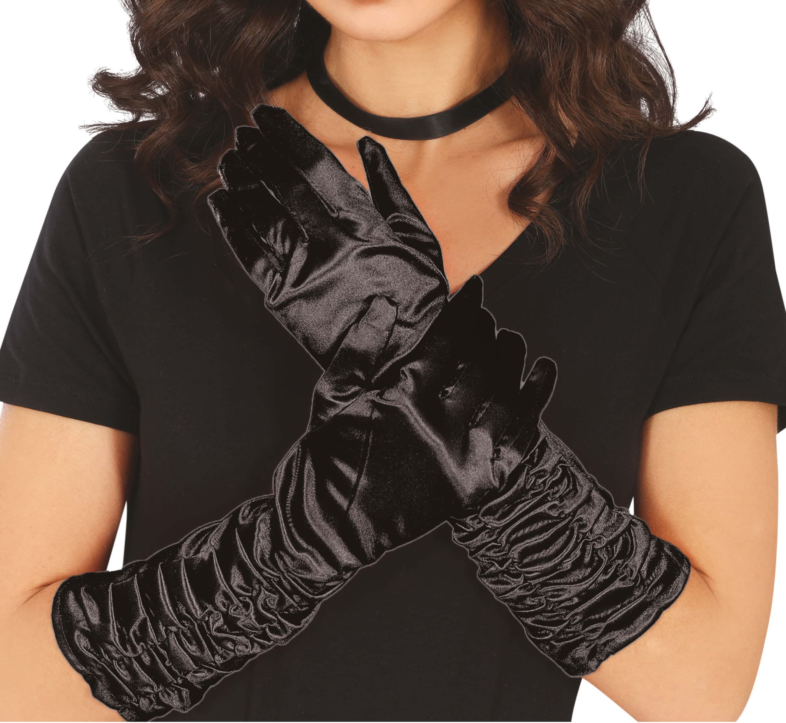 Sorte rynkede handsker, 40 cm