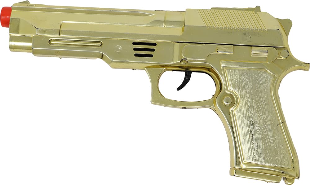 Pistol i metallisk guld, 22 cm