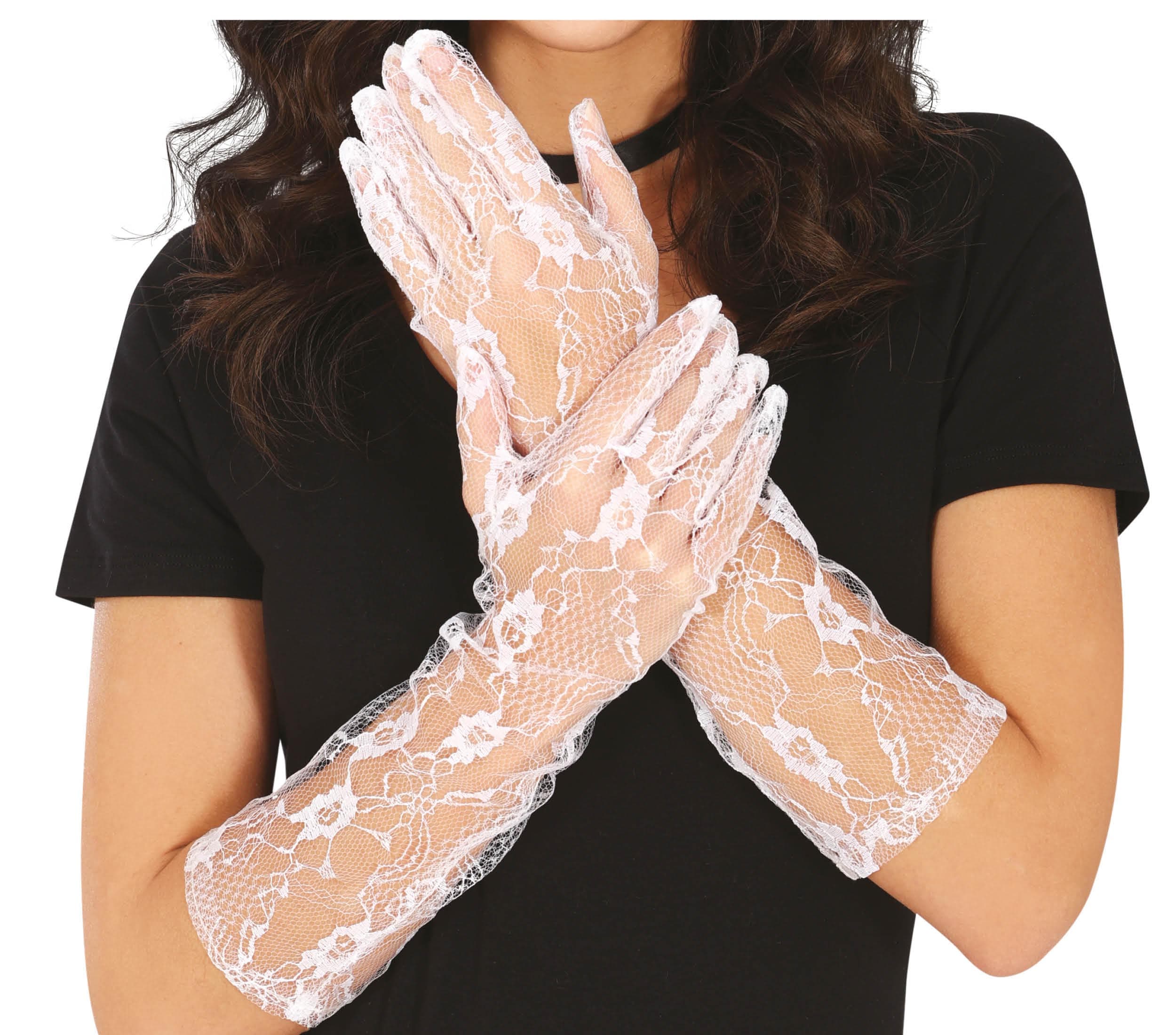 Gennembrudte handsker, 38 cm, hvide