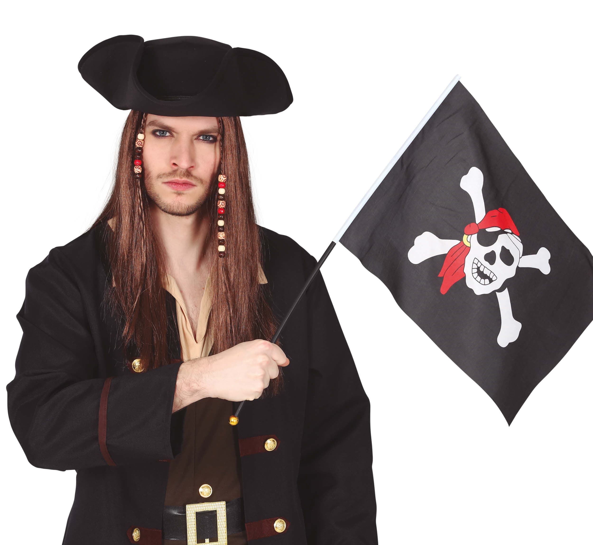 Piratflag med stang 45 × 30 cm