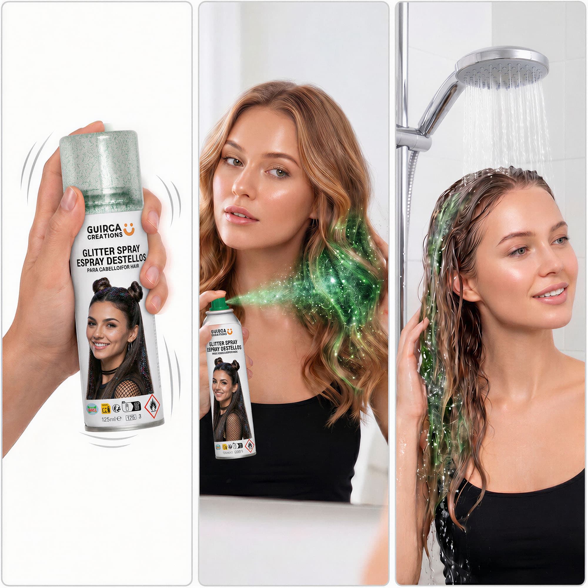 Glitrende grøn hårspray 125 ml