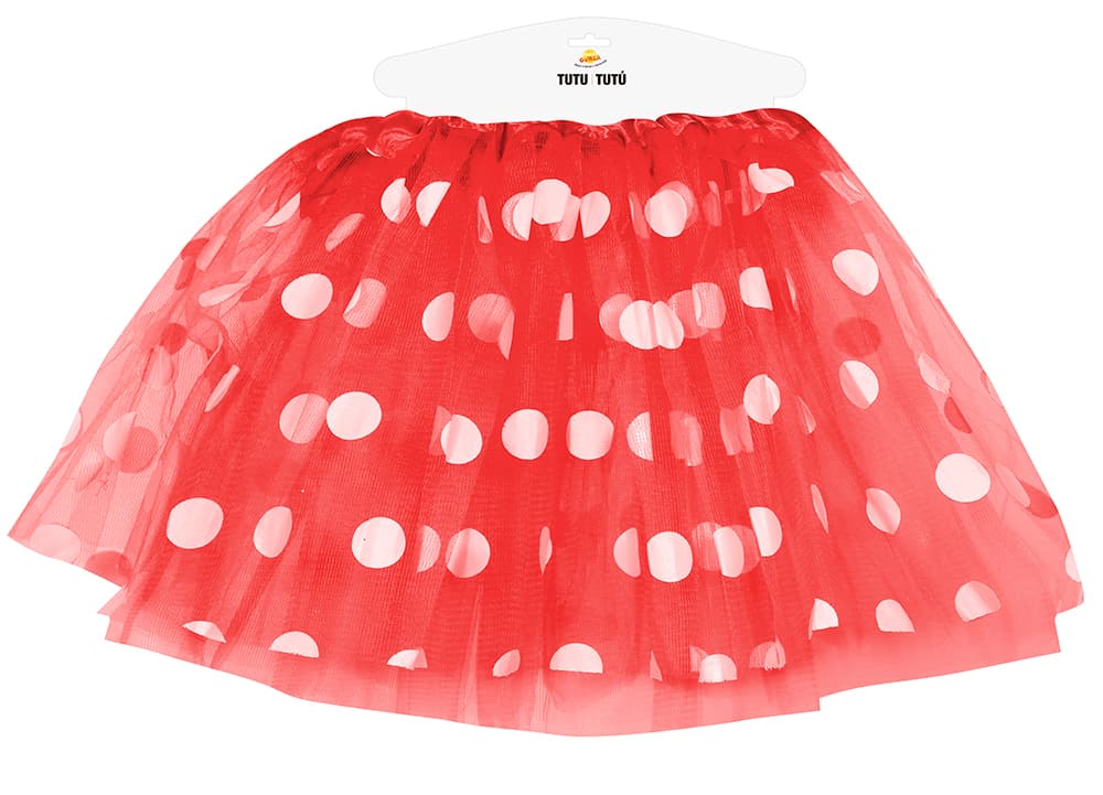 Rød tutu med hvide prikker, 30 cm, til børn