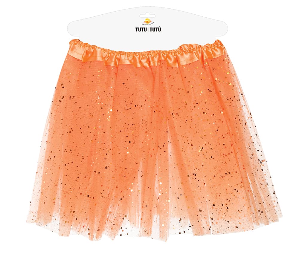 Orange tutu med glimmer til børn, 30 cm