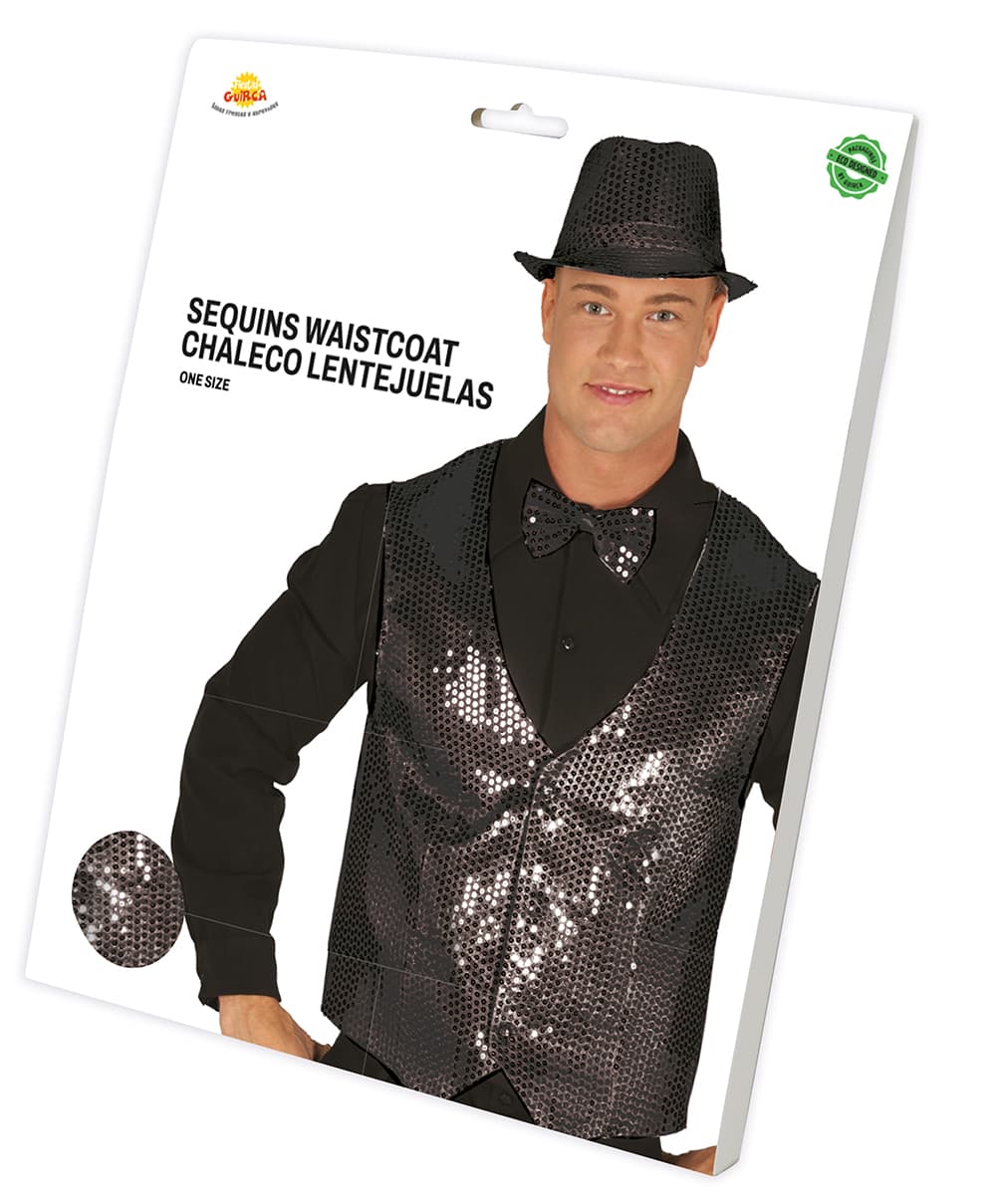 Sort pailletvest til voksne