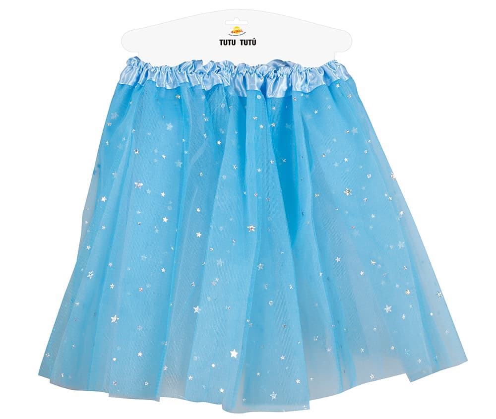 Himmelblå tutu med stjerner 30 cm