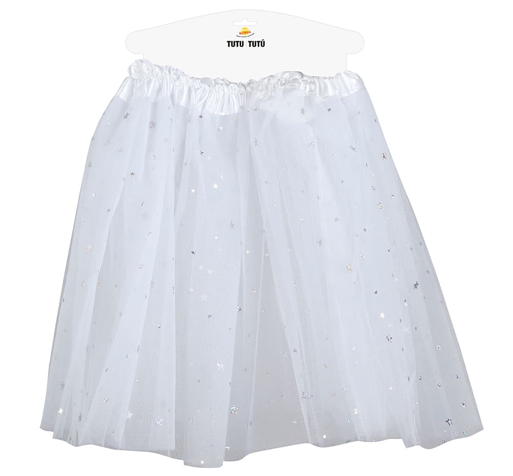 Hvid tutu med stjerner 30 cm