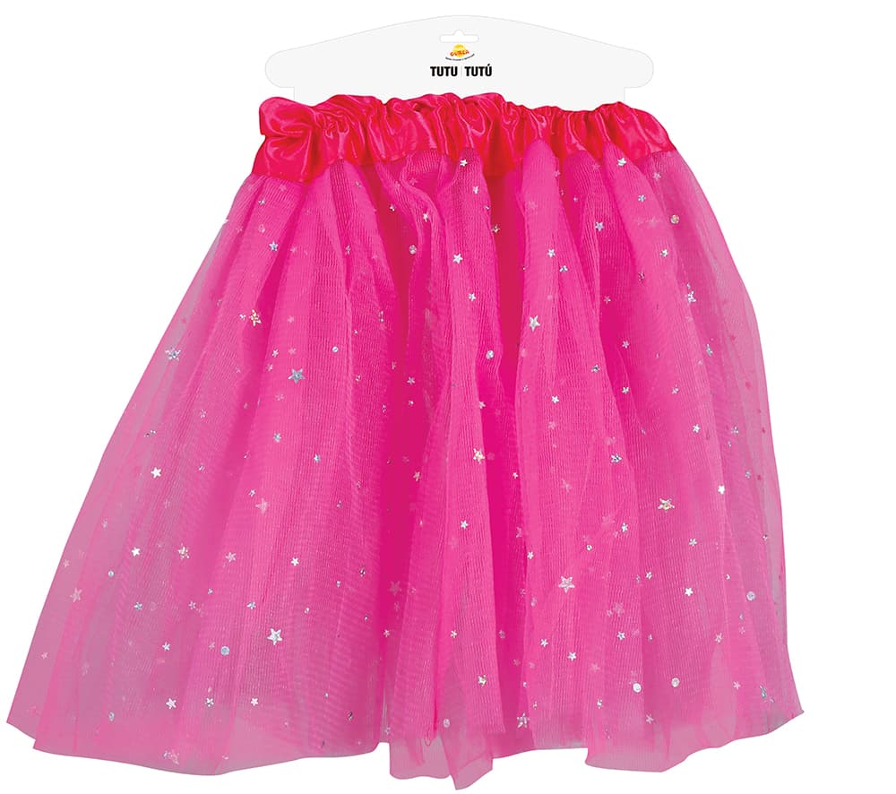 Fuchsiafarvet tutu med stjerner 30 cm