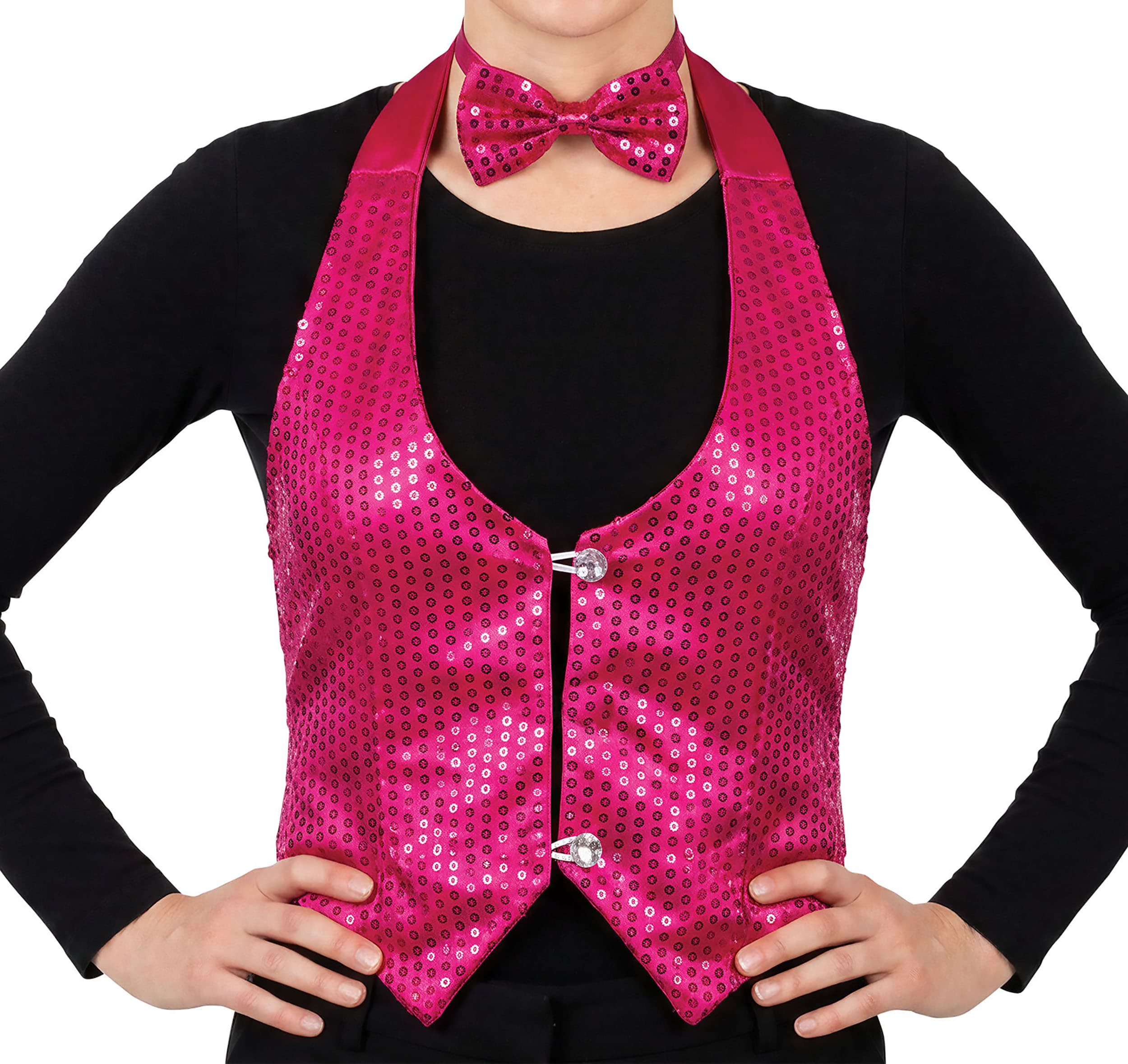 Fuchsiafarvet pailletvest til damer