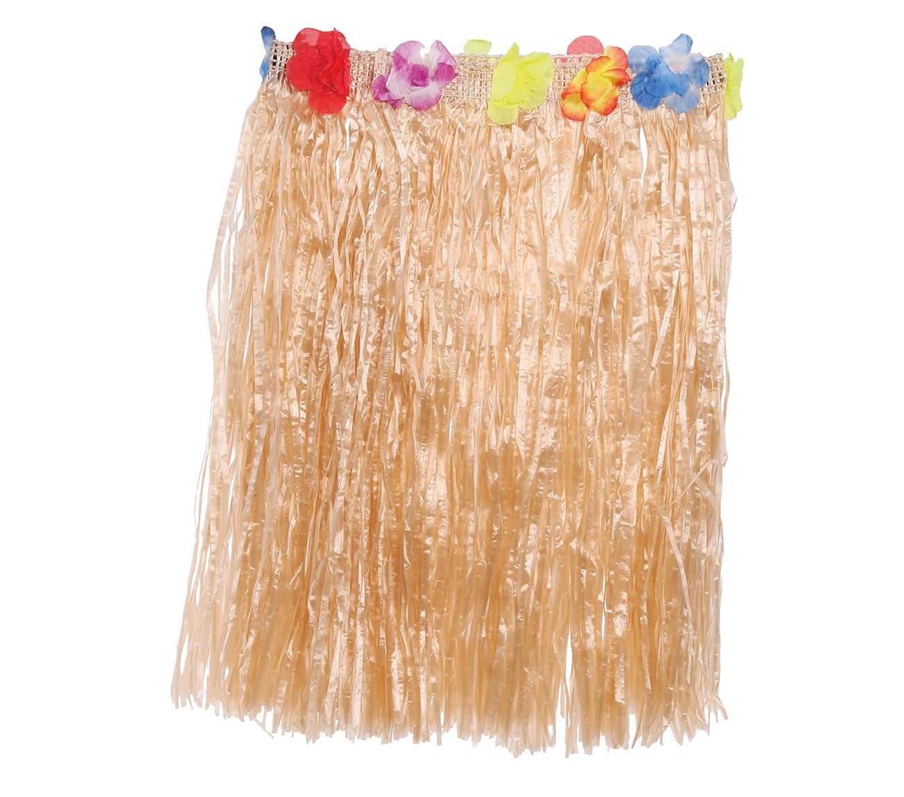 Hawaii-skørt med blomster, 50 cm, stråfarvet