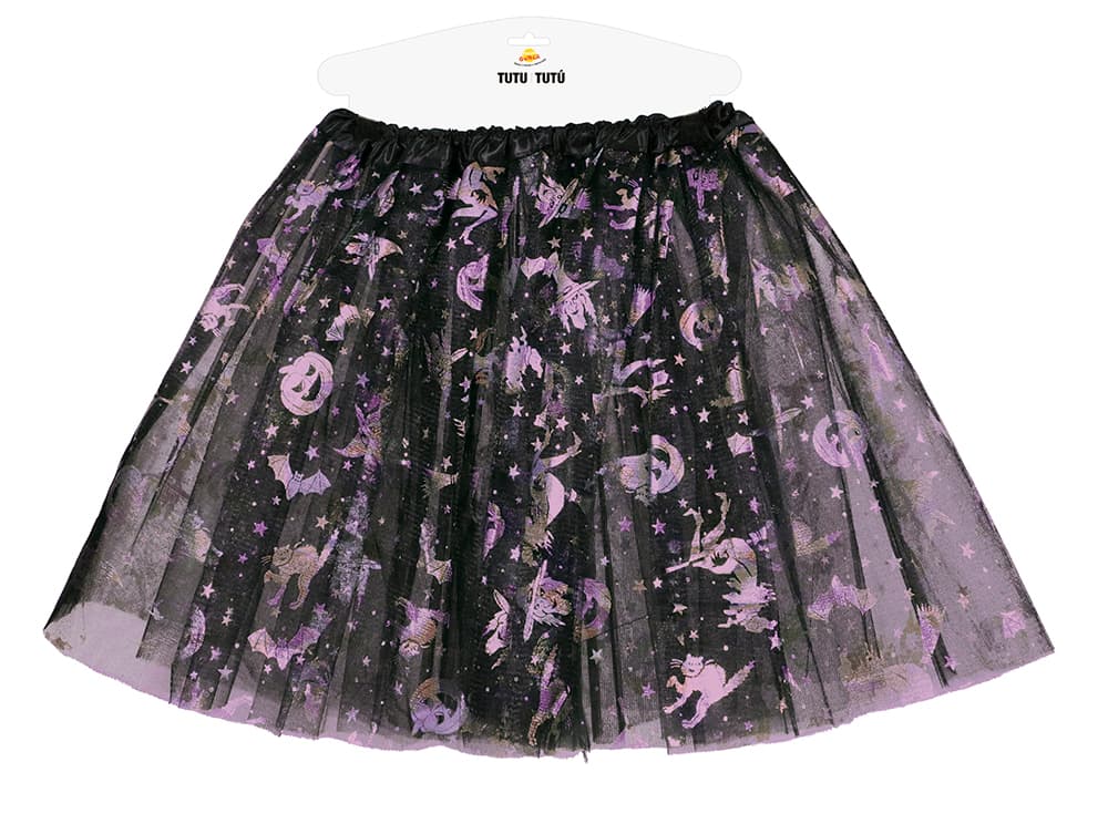 Sort og lilla halloween-tutu til børn, 30 cm