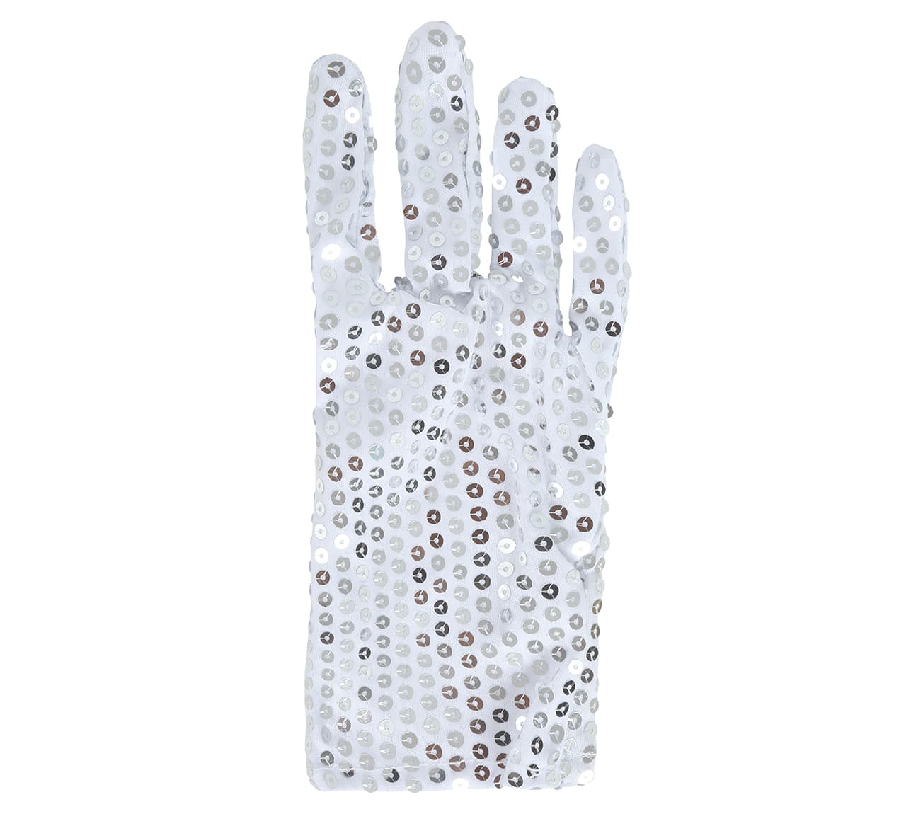 Pailletbesatte handsker, 22 cm, sølvfarvede, høj kvalitet