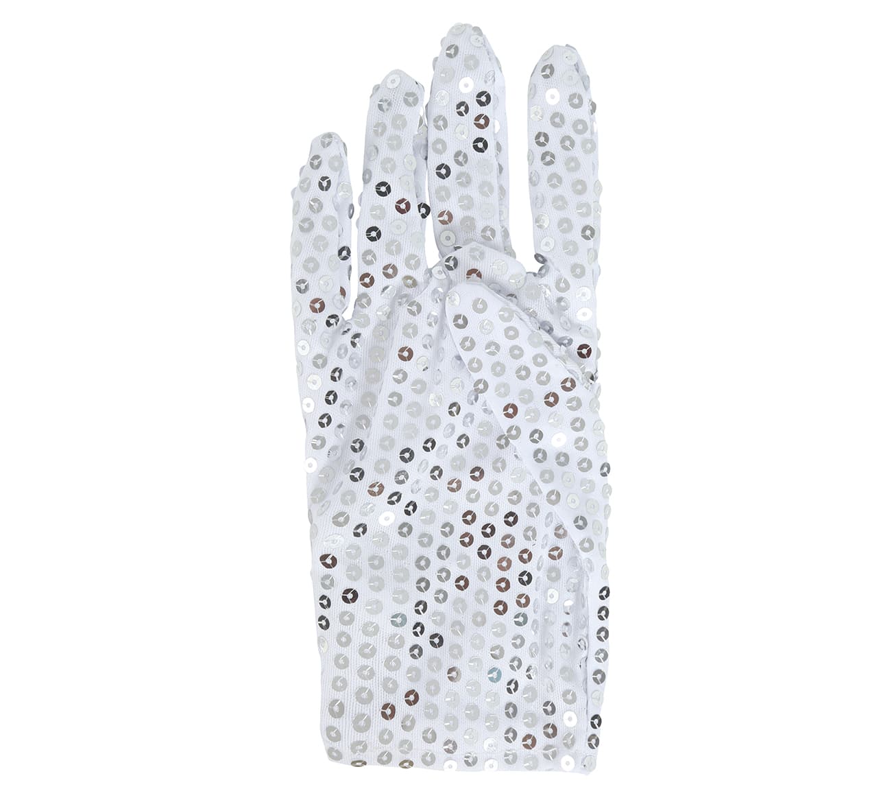 Pailletbesatte handsker, 22 cm, sølvfarvede, høj kvalitet