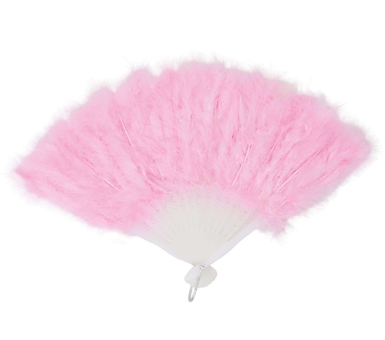 Lyserød strudsefjervifte med 16 fjer
