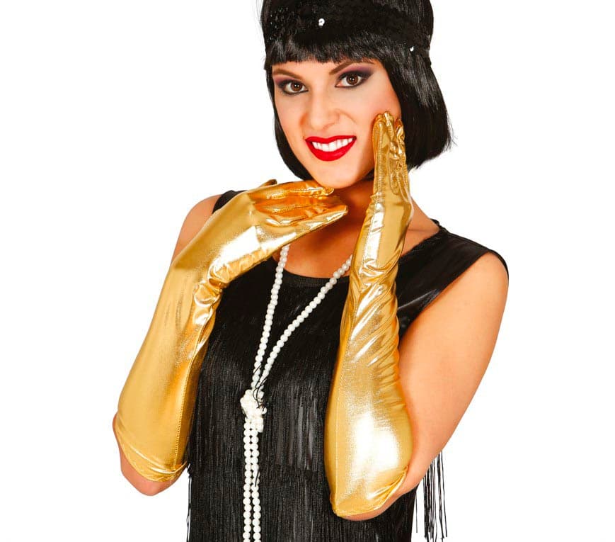 Metalliske handsker, 44 cm, guld