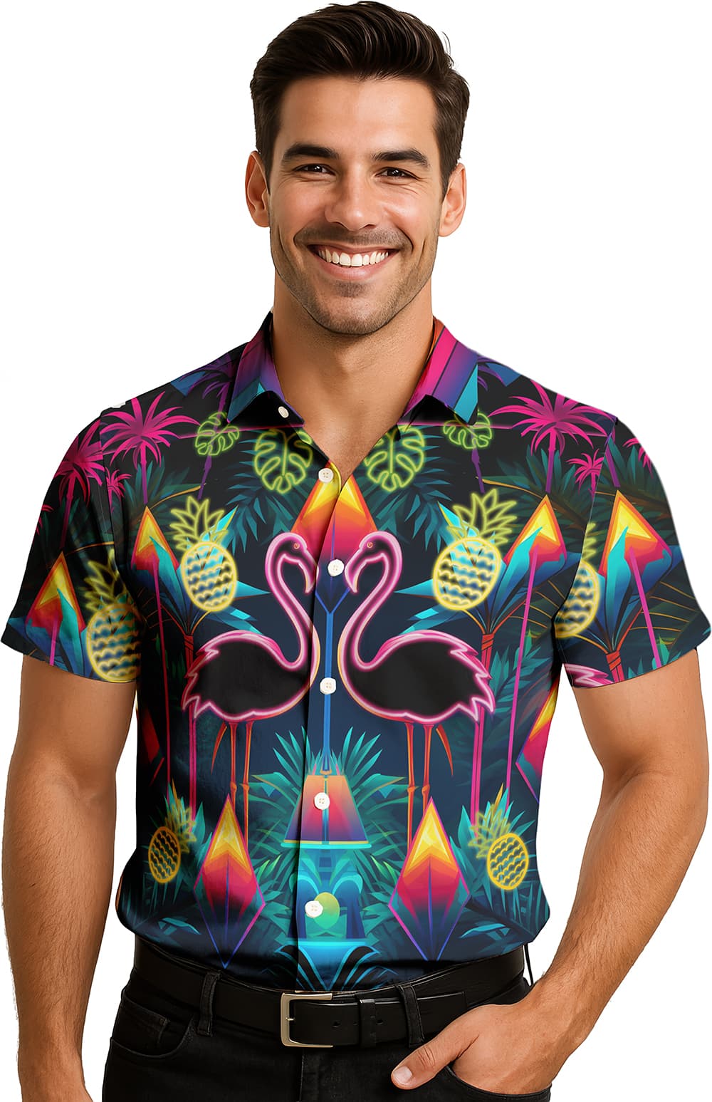 Neonskjorte med flamingoer til herrer