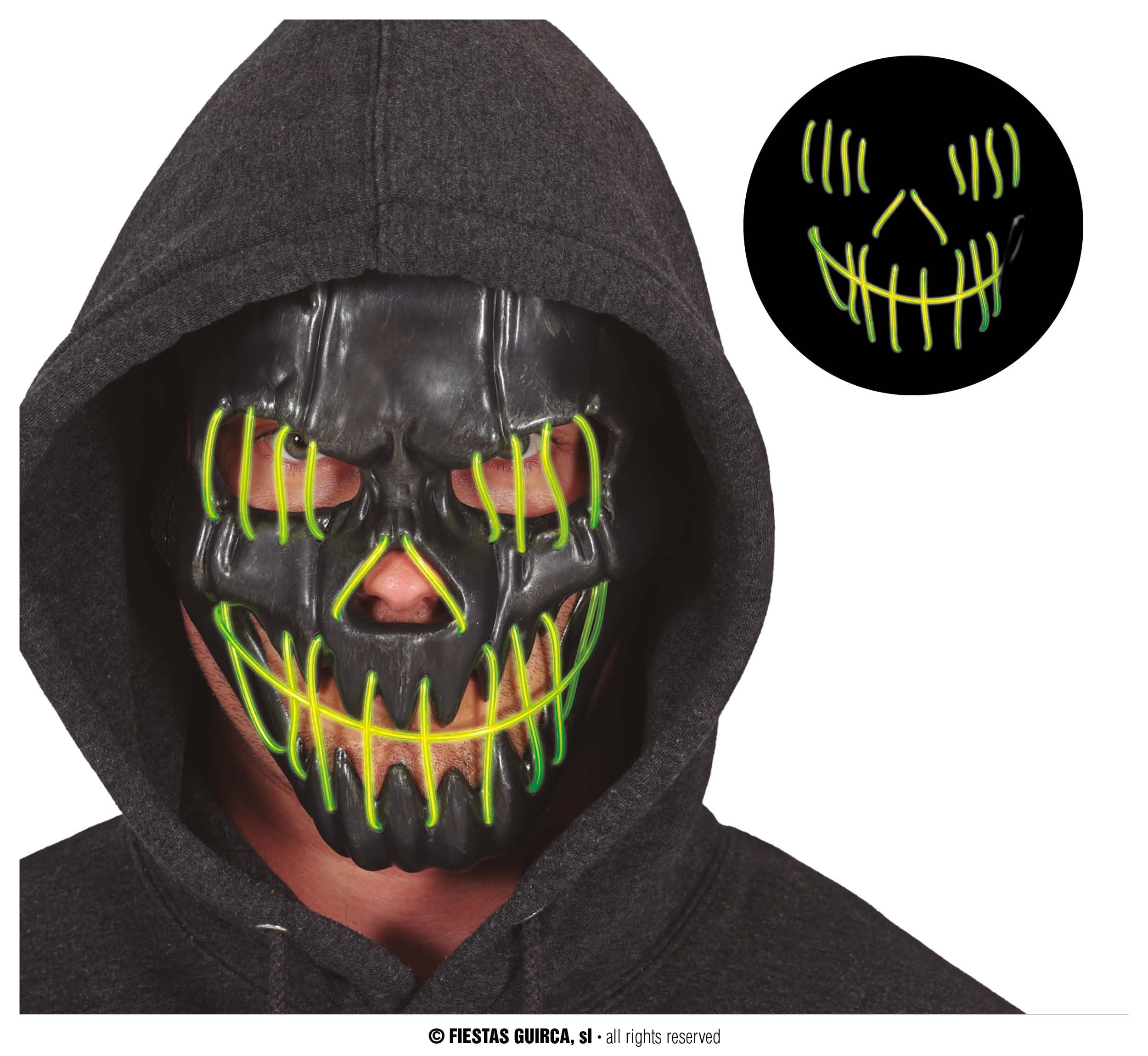 Sort smilende maske med lys, PVC
